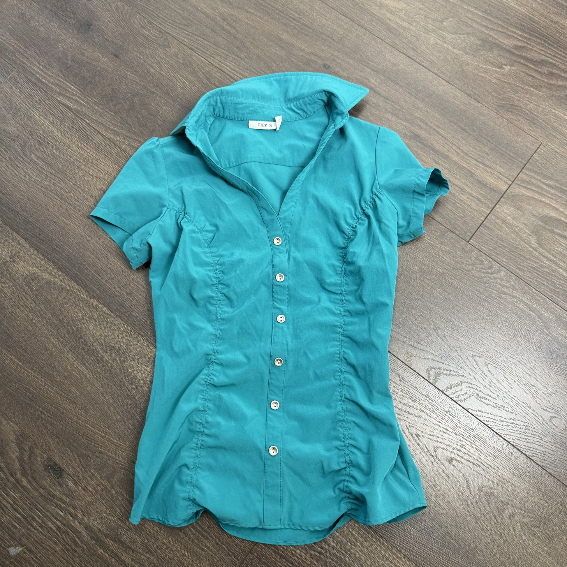 Teal Fitted Short Sleeve Button Up Shirt – view 9