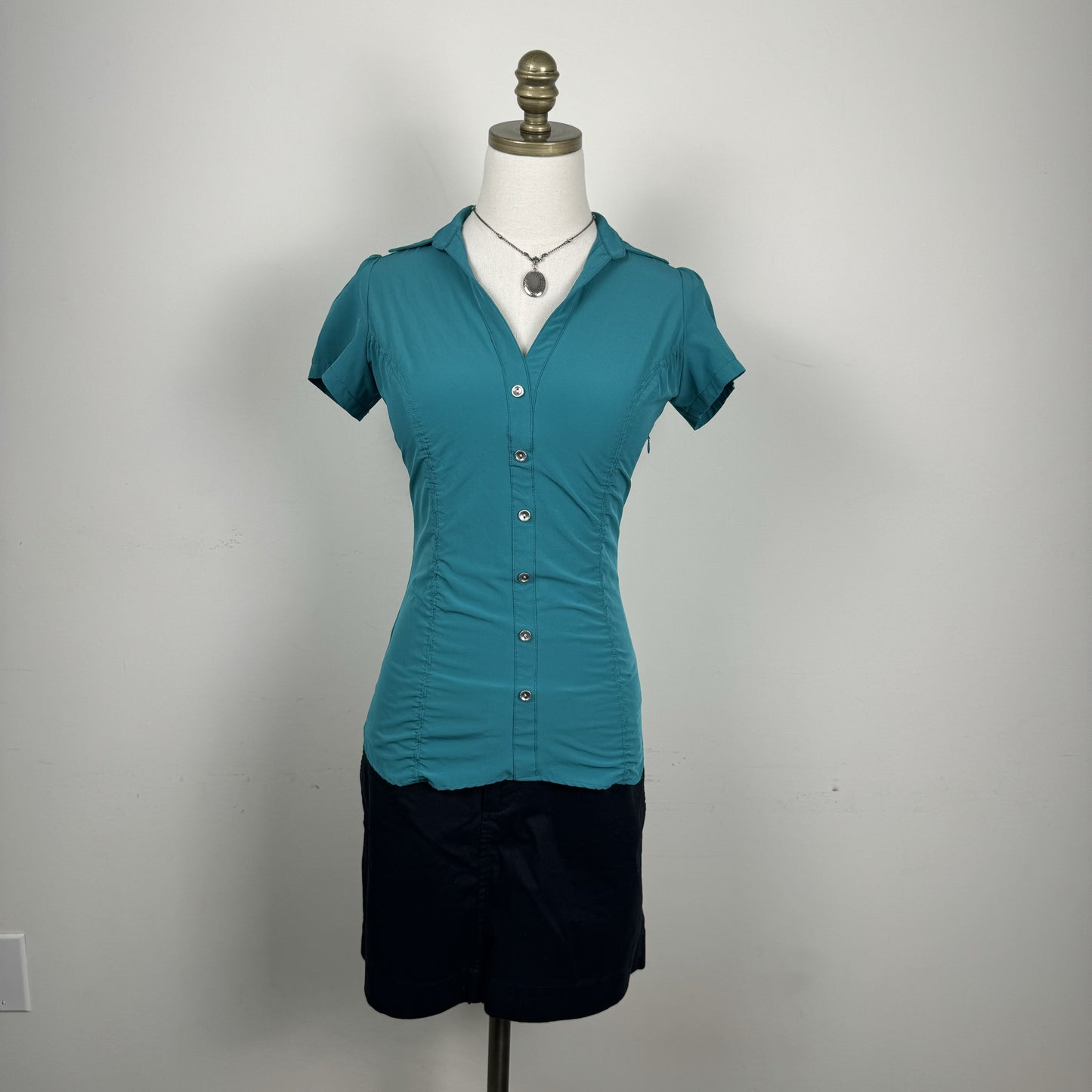 Teal Fitted Short Sleeve Button Up Shirt