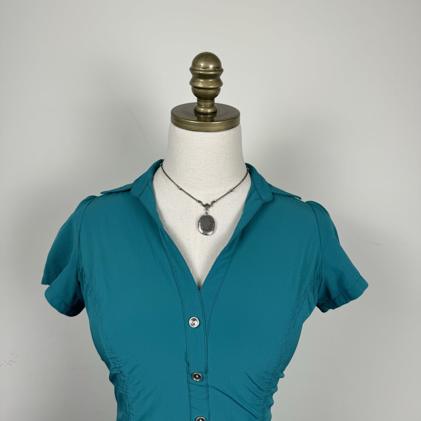 Teal Fitted Short Sleeve Button Up Shirt – view 3