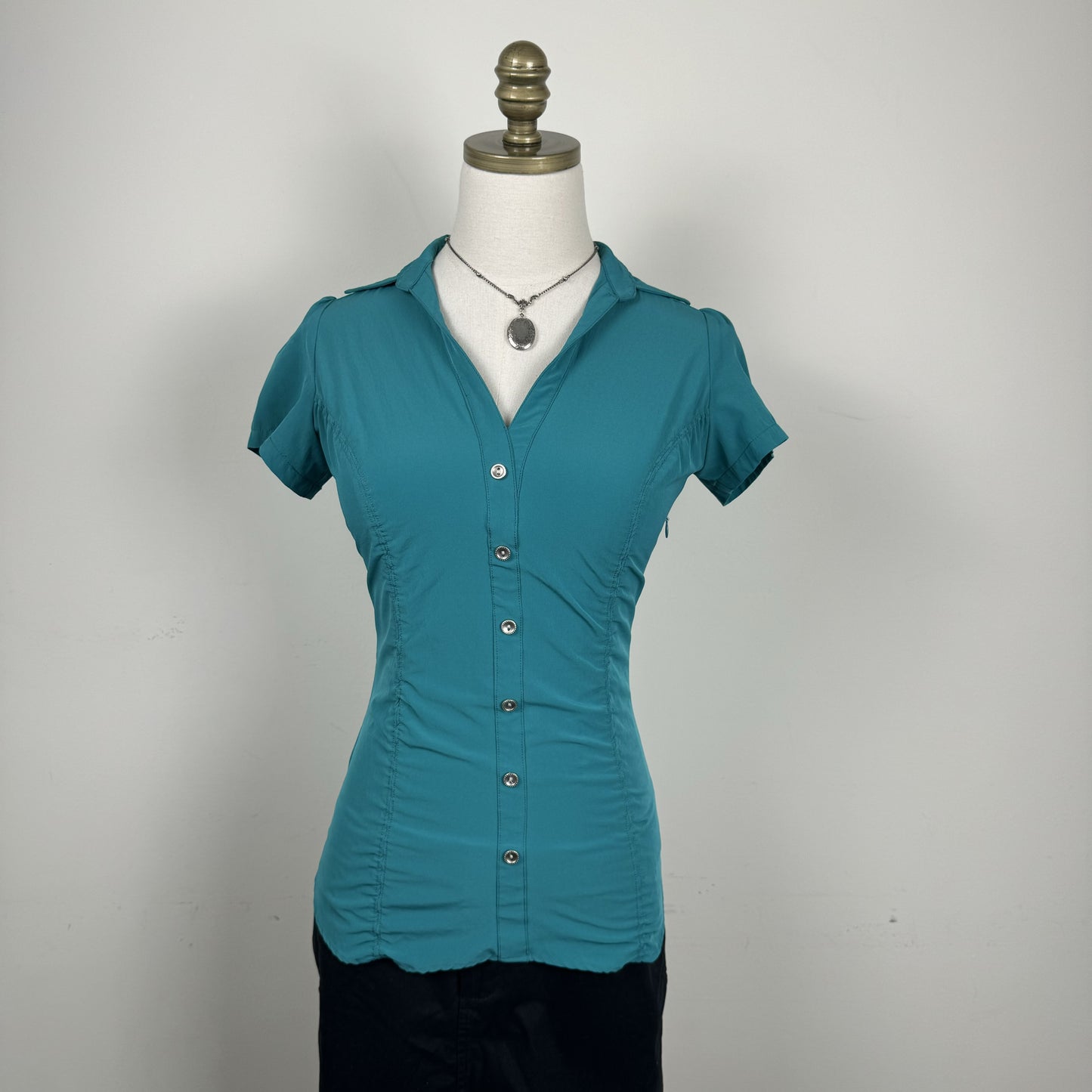 Teal Fitted Short Sleeve Button Up Shirt – view 4