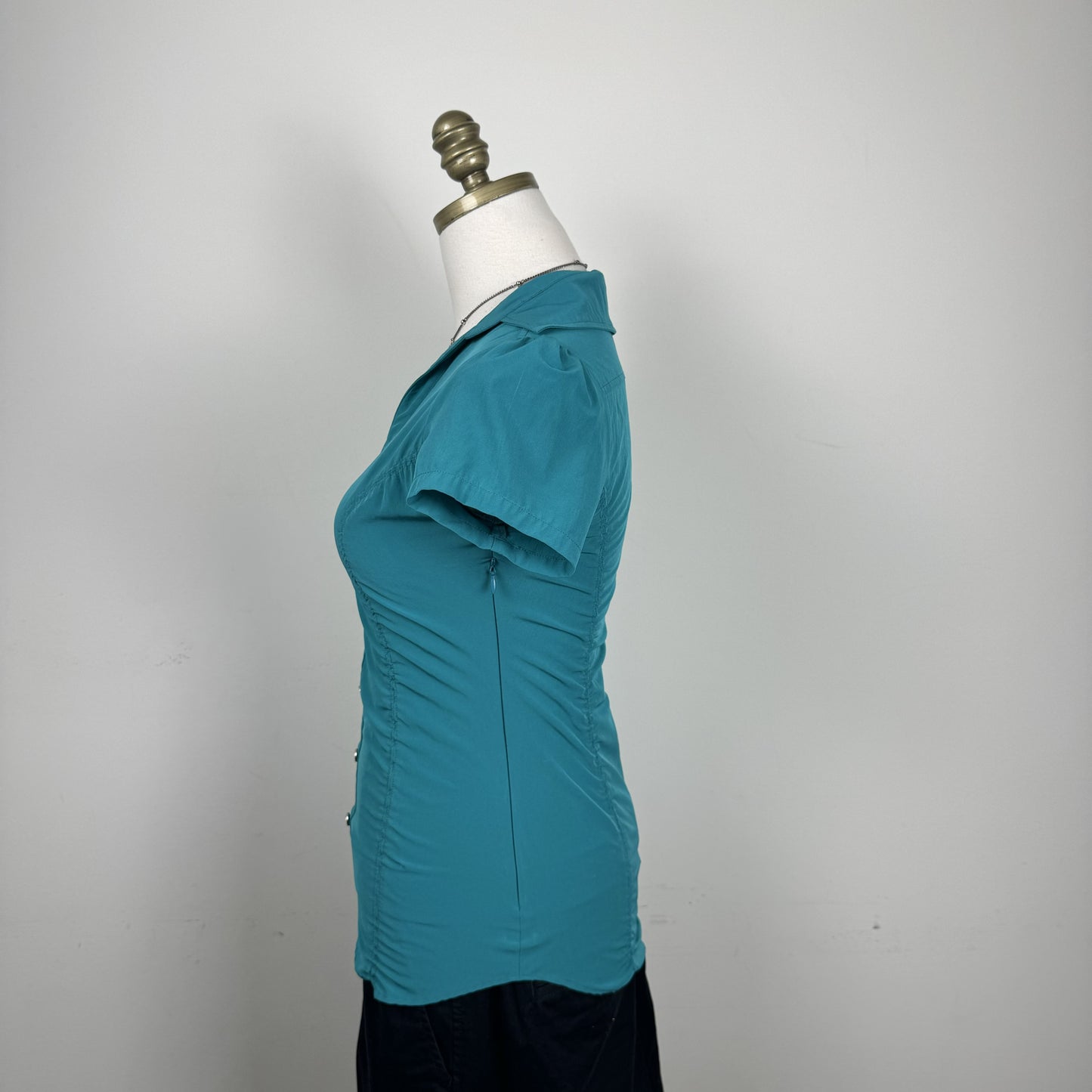 Teal Fitted Short Sleeve Button Up Shirt – view 5