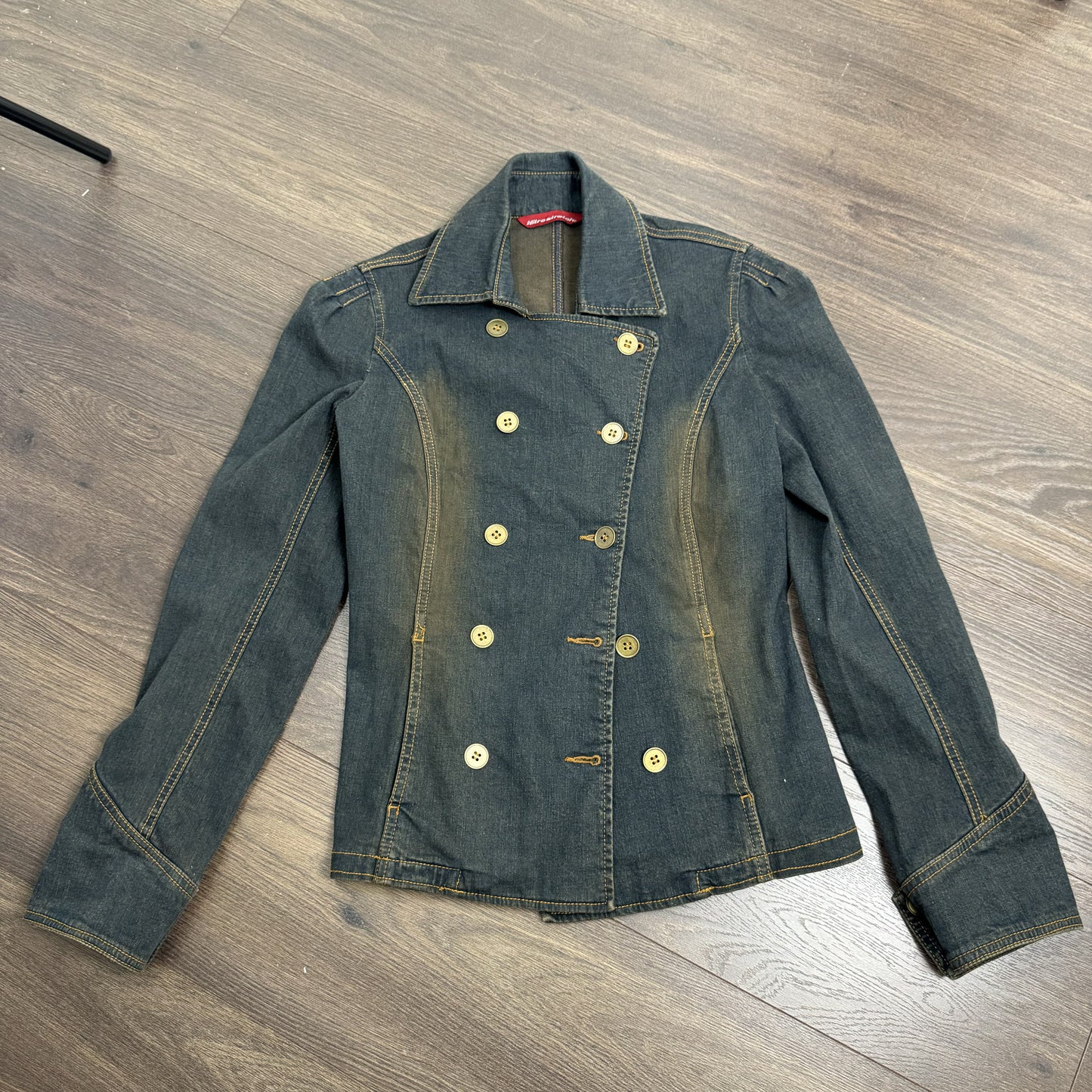 Vintage Nitrostretch Faded Mud Wash Double Breasted Denim Blazer – view 12