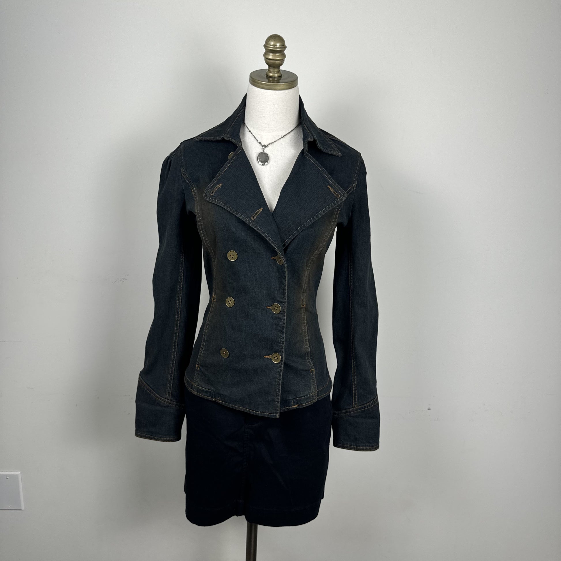 Vintage Nitrostretch Faded Mud Wash Double Breasted Denim Blazer