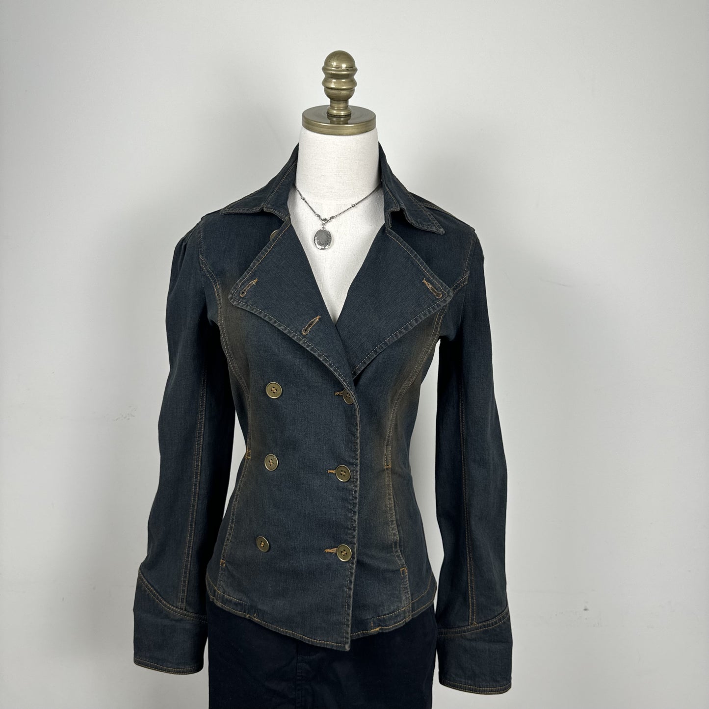 Vintage Nitrostretch Faded Mud Wash Double Breasted Denim Blazer – view 2