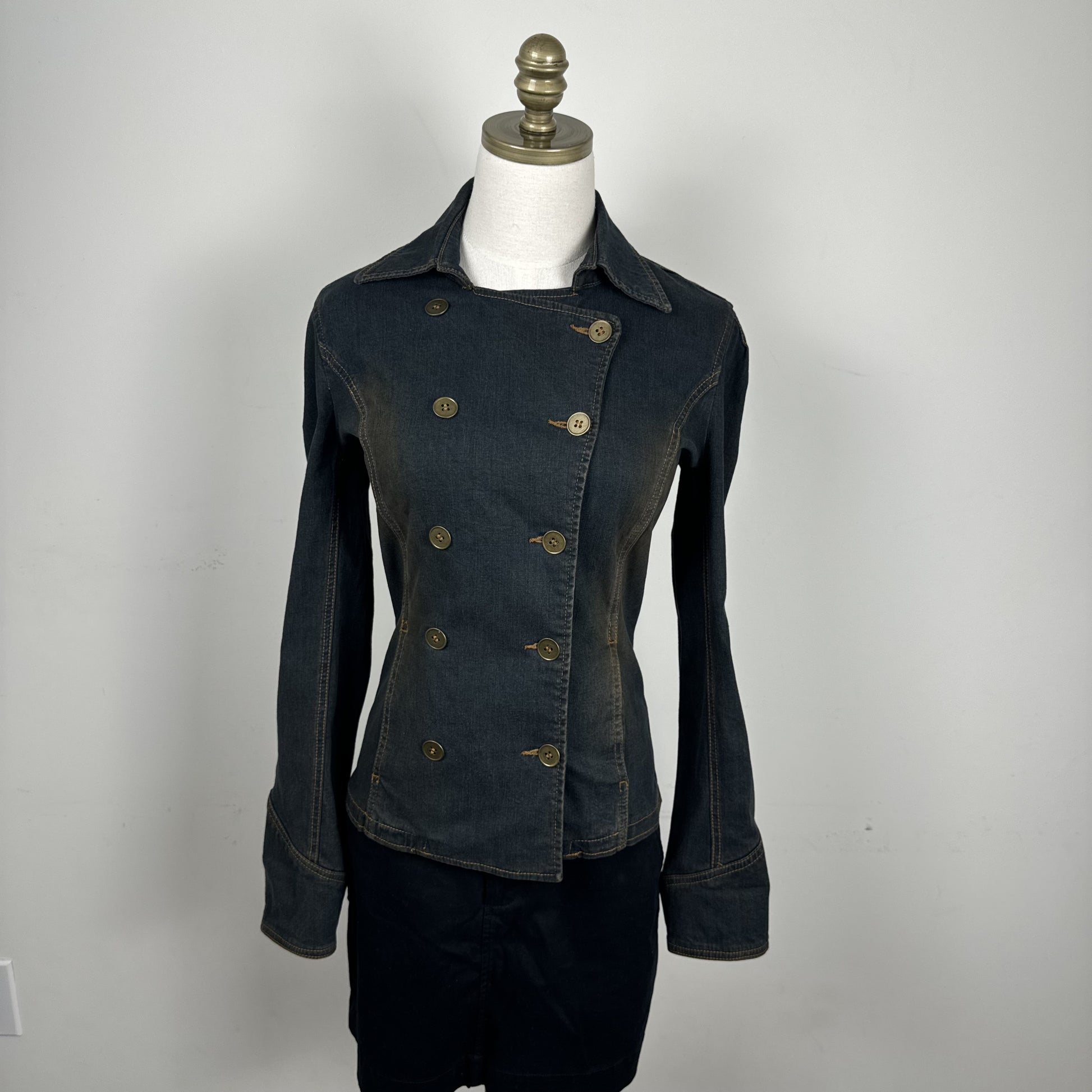 Vintage Nitrostretch Faded Mud Wash Double Breasted Denim Blazer – view 3
