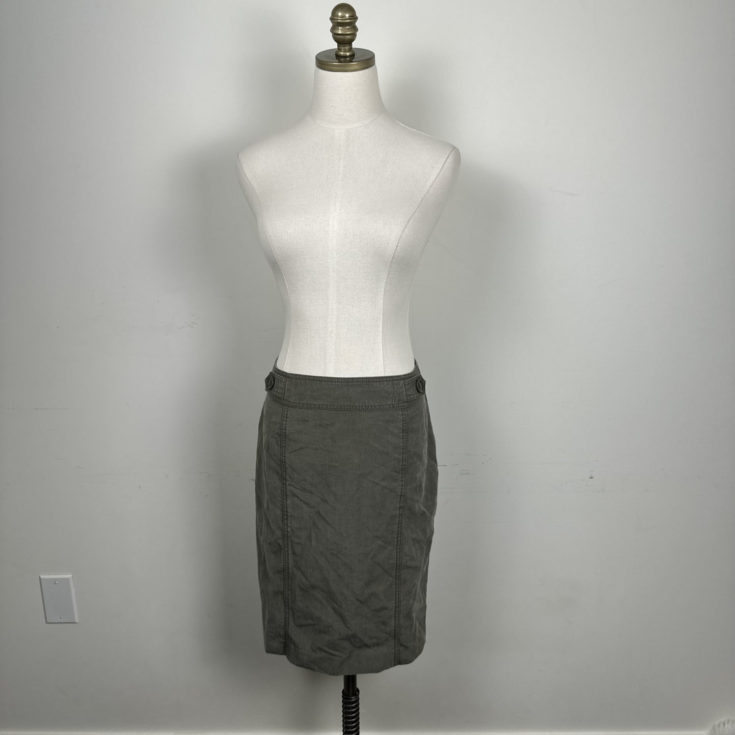 Vintage Cleo Olive Green Button Waist Midi Skirt – view 2