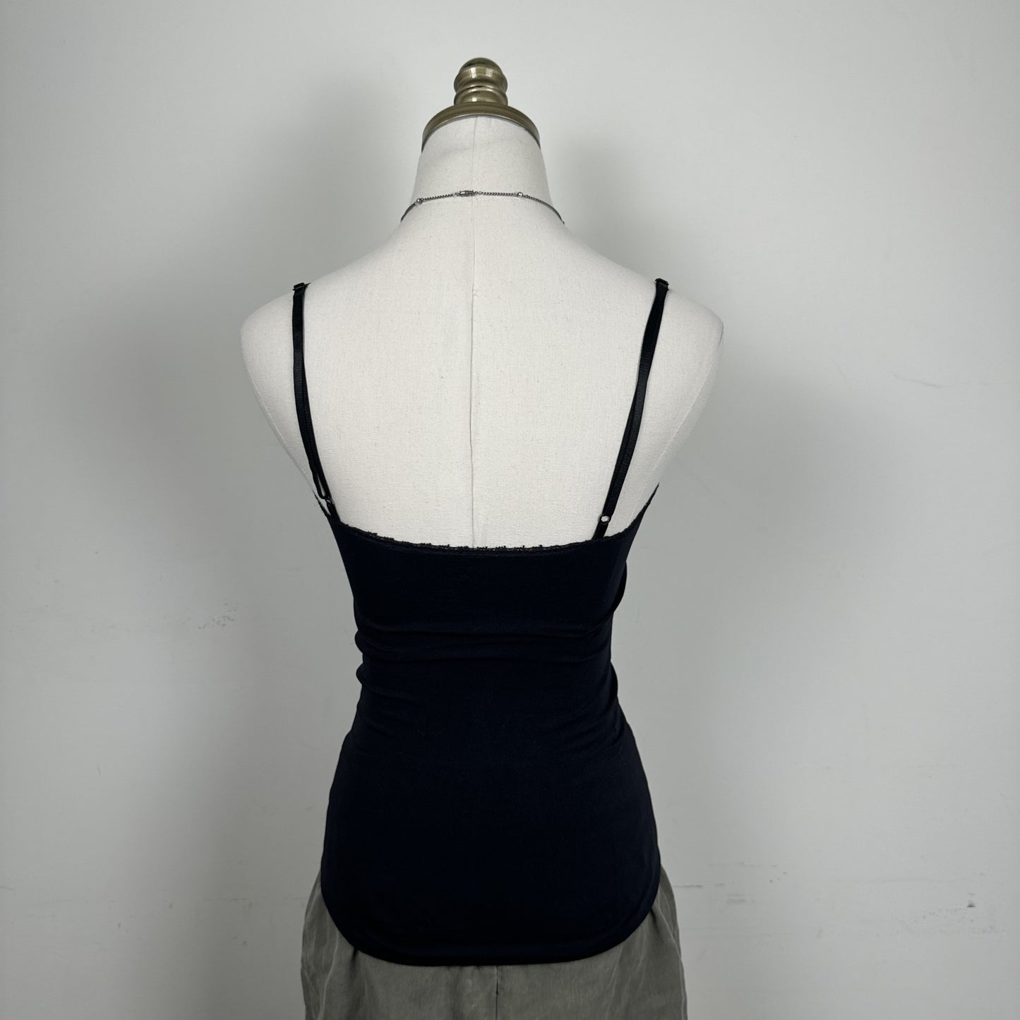 Black Fitted Lace Trim Cinched Bust Tank Top – view 5