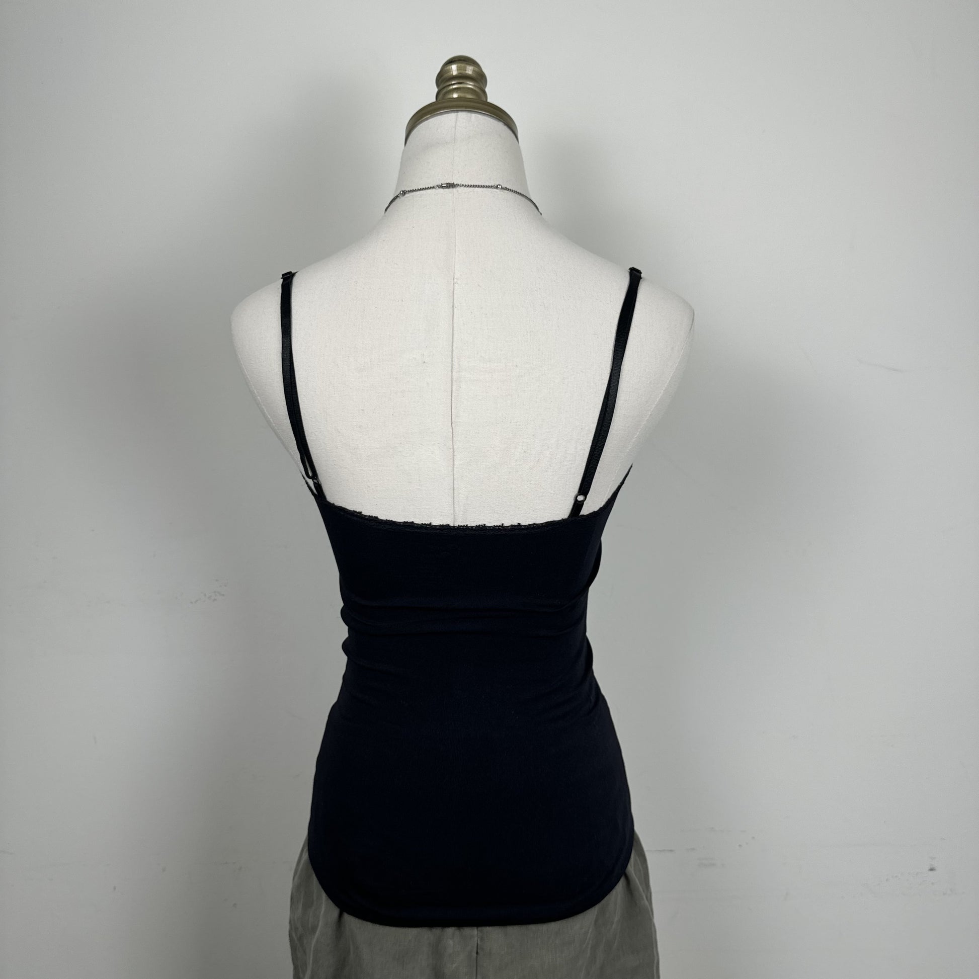 Black Fitted Lace Trim Cinched Bust Tank Top – view 5