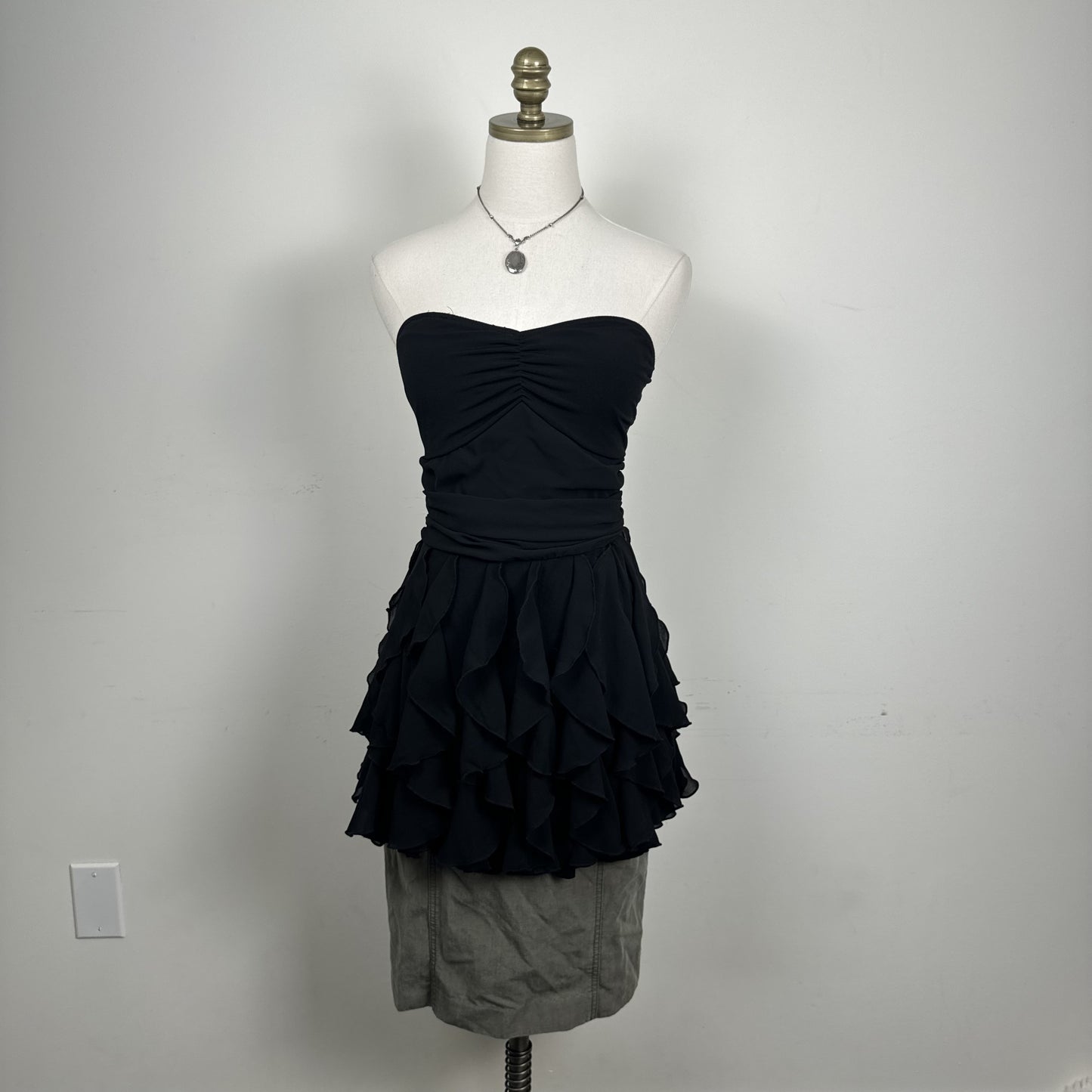 Black Chiffon Ruffle Hem Babydoll Tube Top