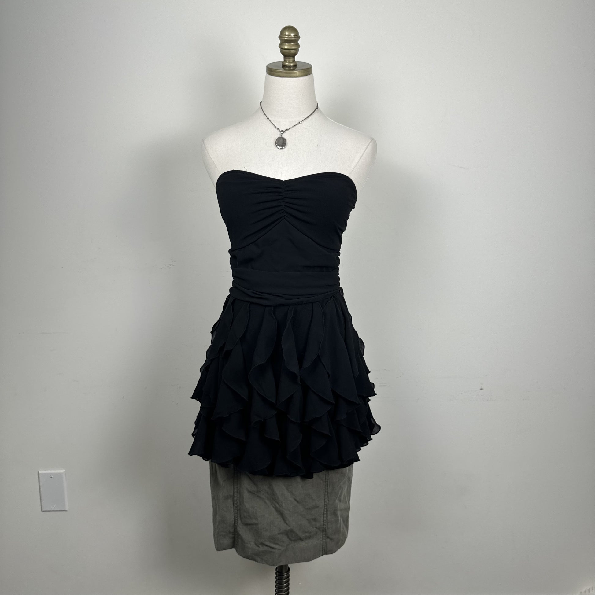Black Chiffon Ruffle Hem Babydoll Tube Top