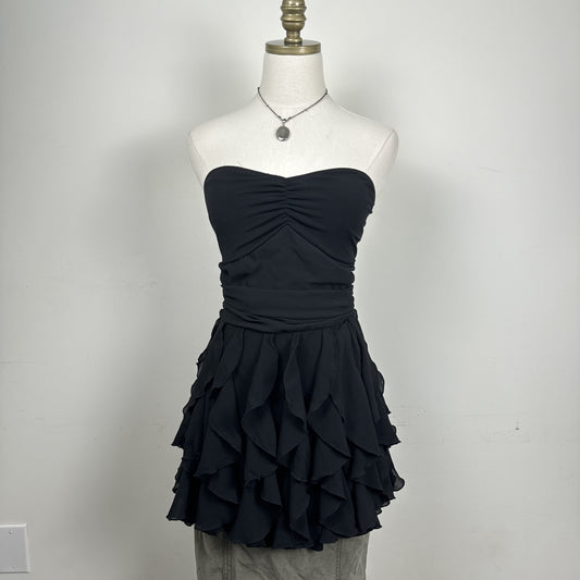 Black Chiffon Ruffle Hem Babydoll Tube Top – view 3