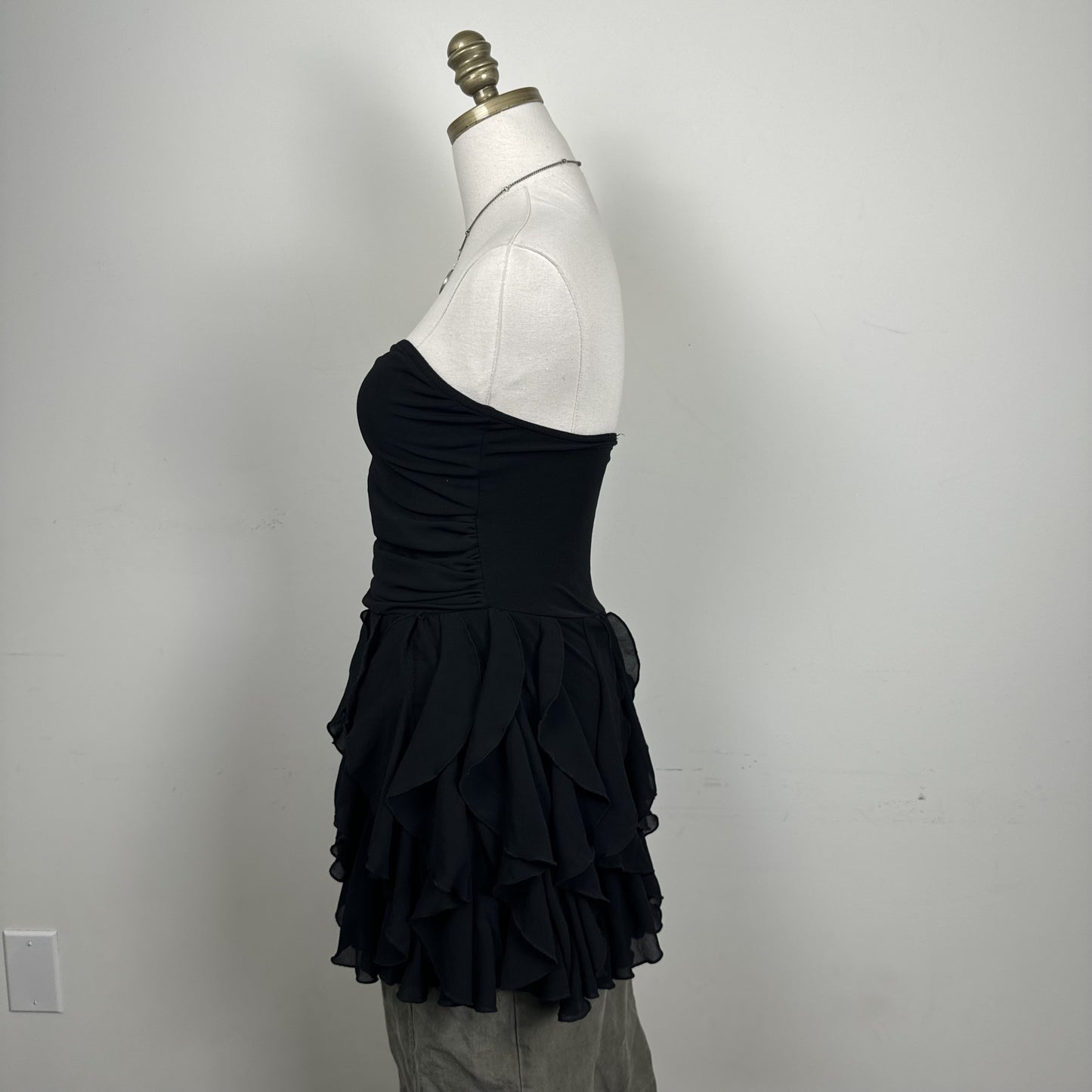 Black Chiffon Ruffle Hem Babydoll Tube Top – view 5