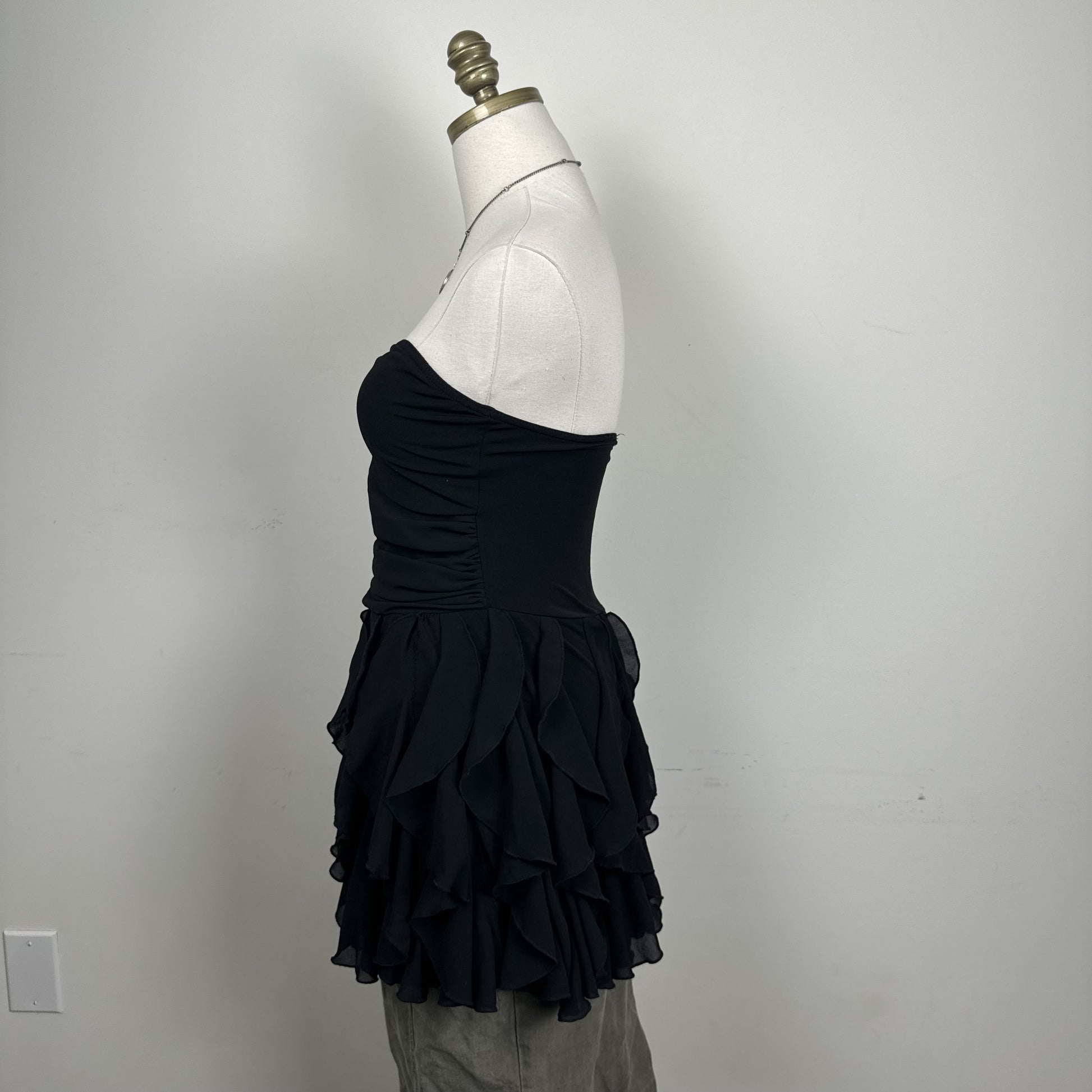 Black Chiffon Ruffle Hem Babydoll Tube Top – view 5