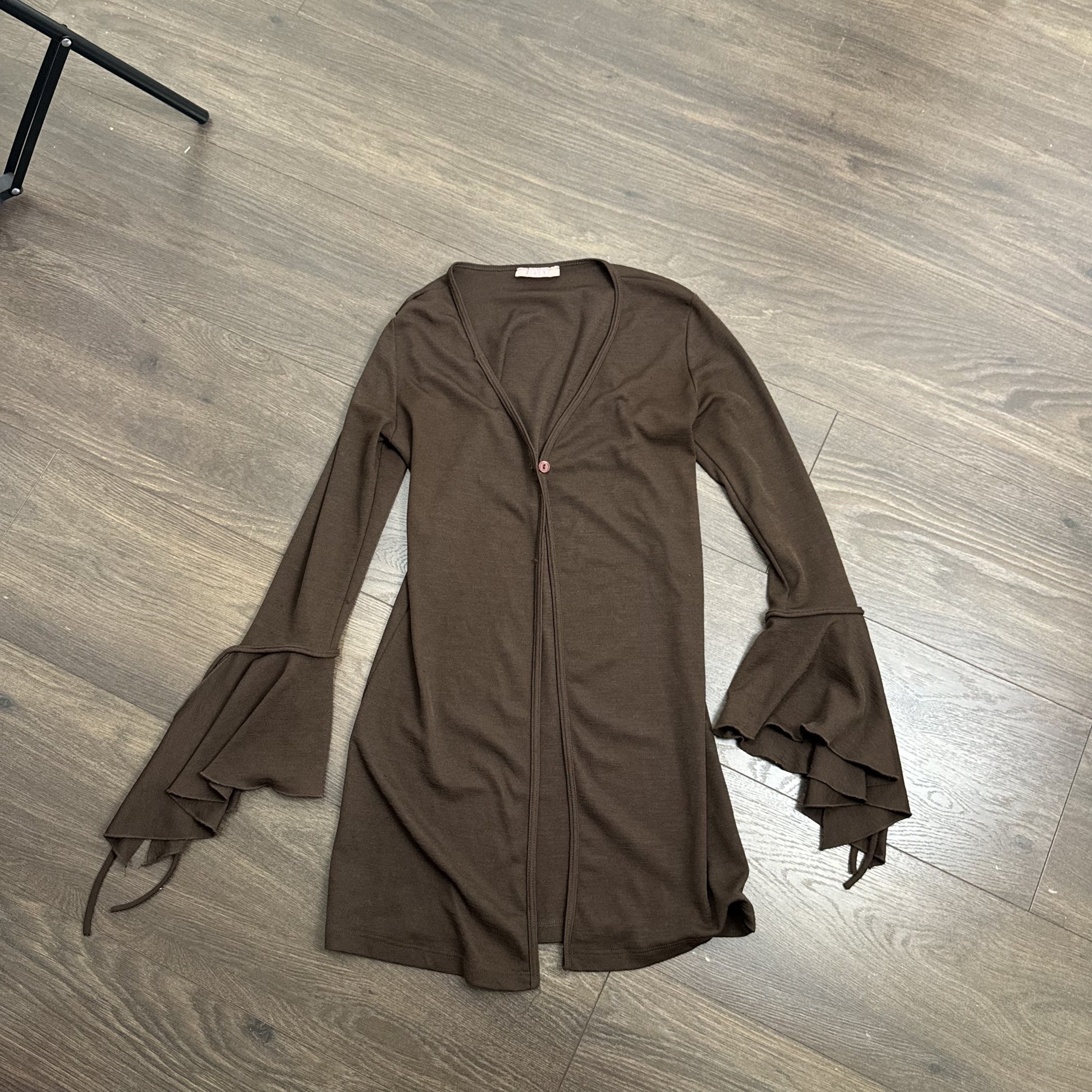 Vintage Brown Open Front Bell Sleeve Tie Detail Top – view 14