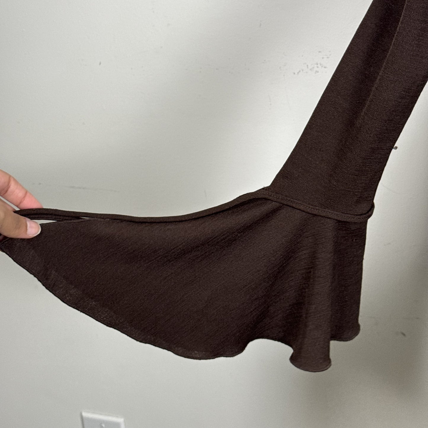 Vintage Brown Open Front Bell Sleeve Tie Detail Top – view 11