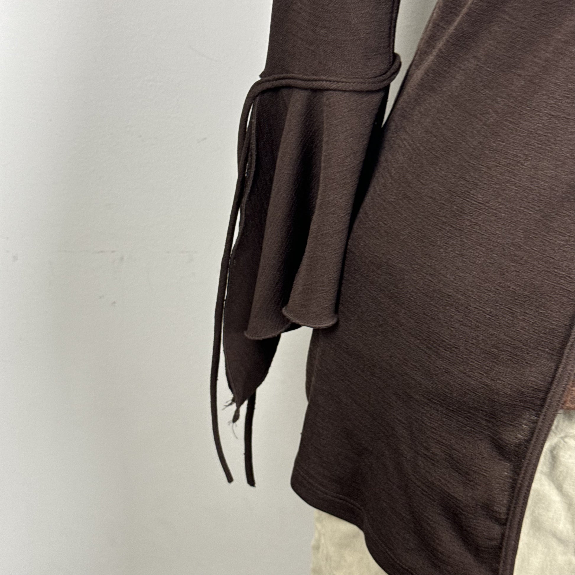 Vintage Brown Open Front Bell Sleeve Tie Detail Top – view 12