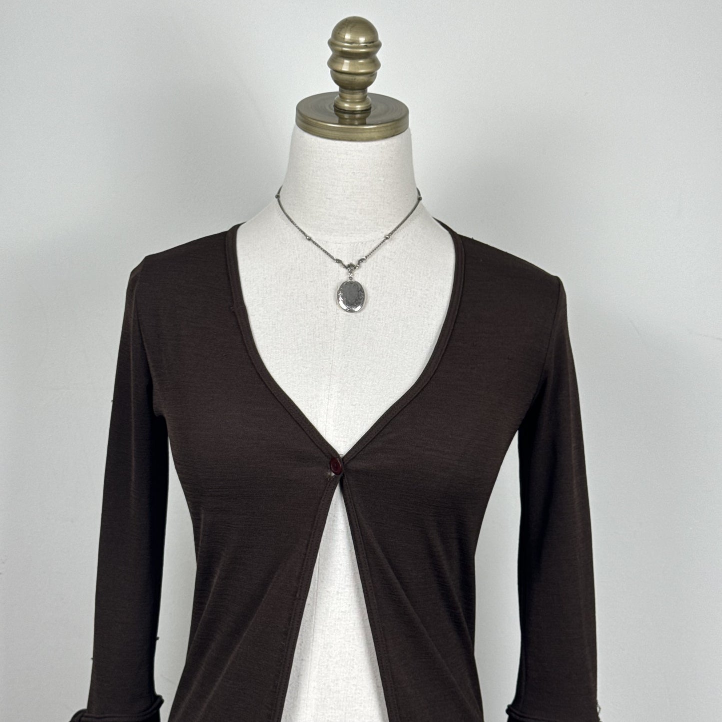 Vintage Brown Open Front Bell Sleeve Tie Detail Top – view 4