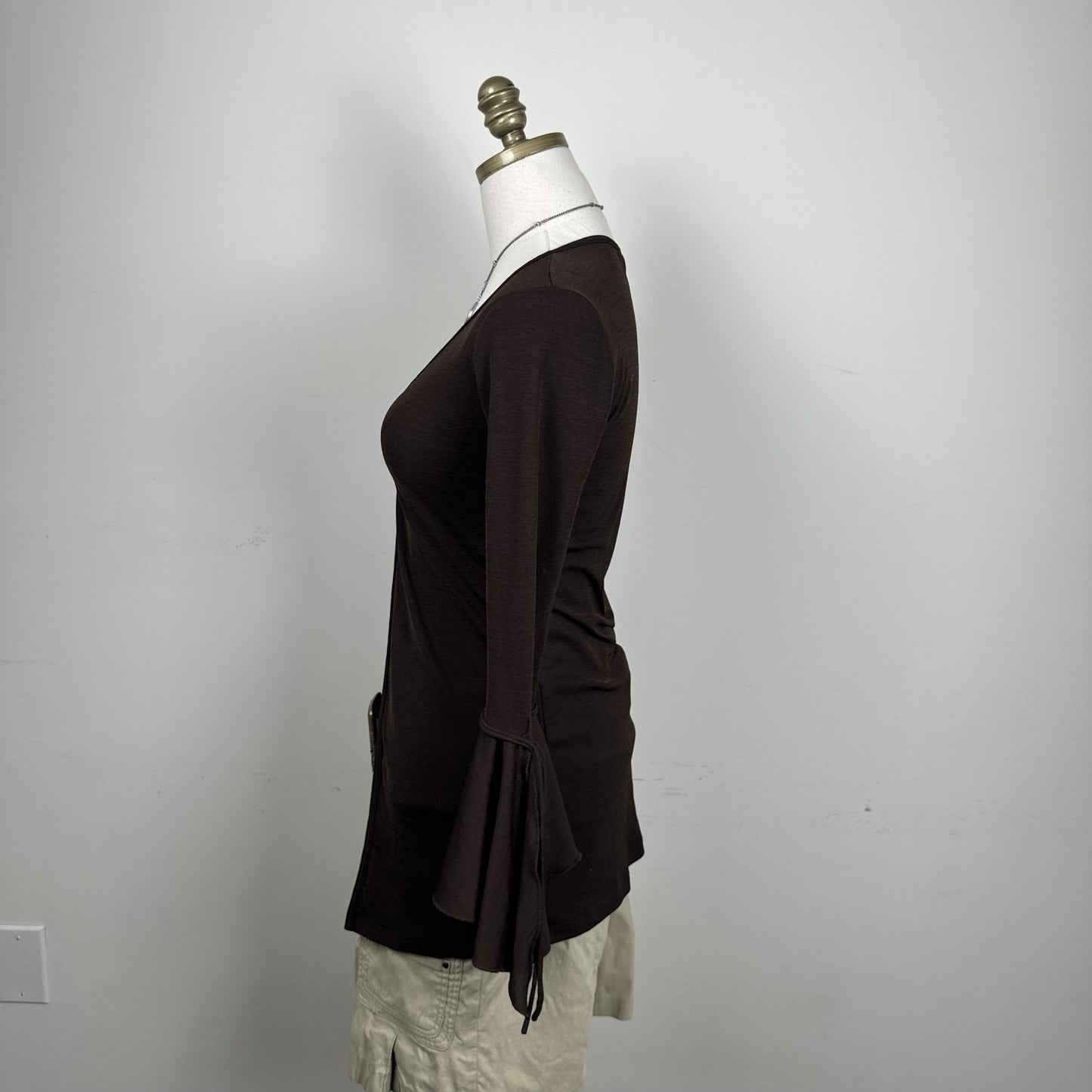 Vintage Brown Open Front Bell Sleeve Tie Detail Top – view 7