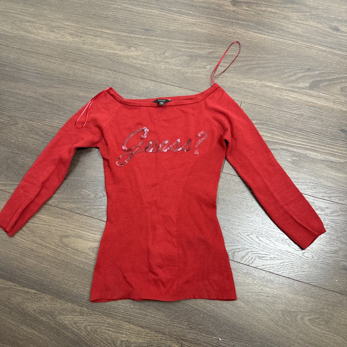 Guess Dark Red Off Shoulder Knit Sweater Three Quarter Sleeve – view 9