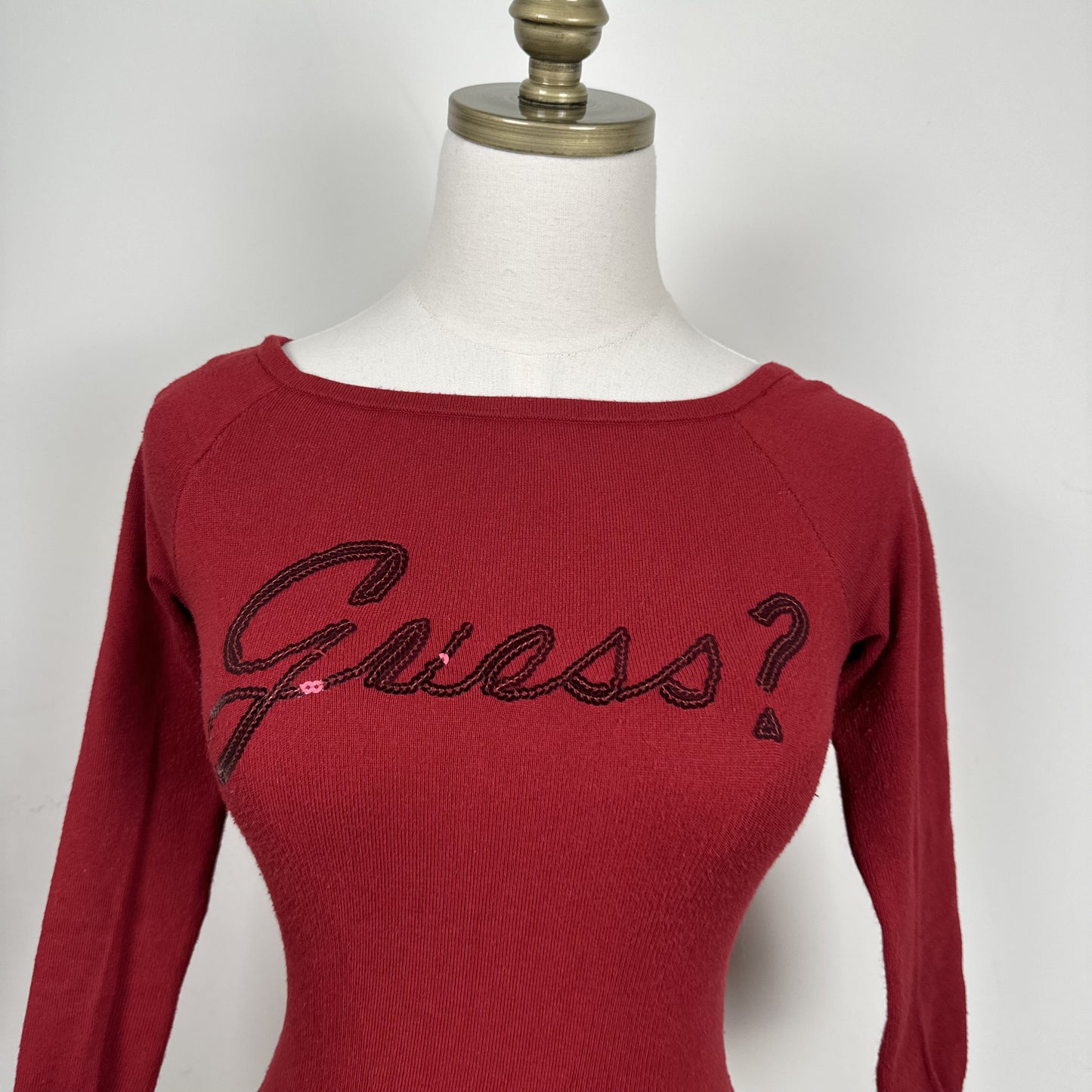 Guess Dark Red Off Shoulder Knit Sweater Three Quarter Sleeve – view 8