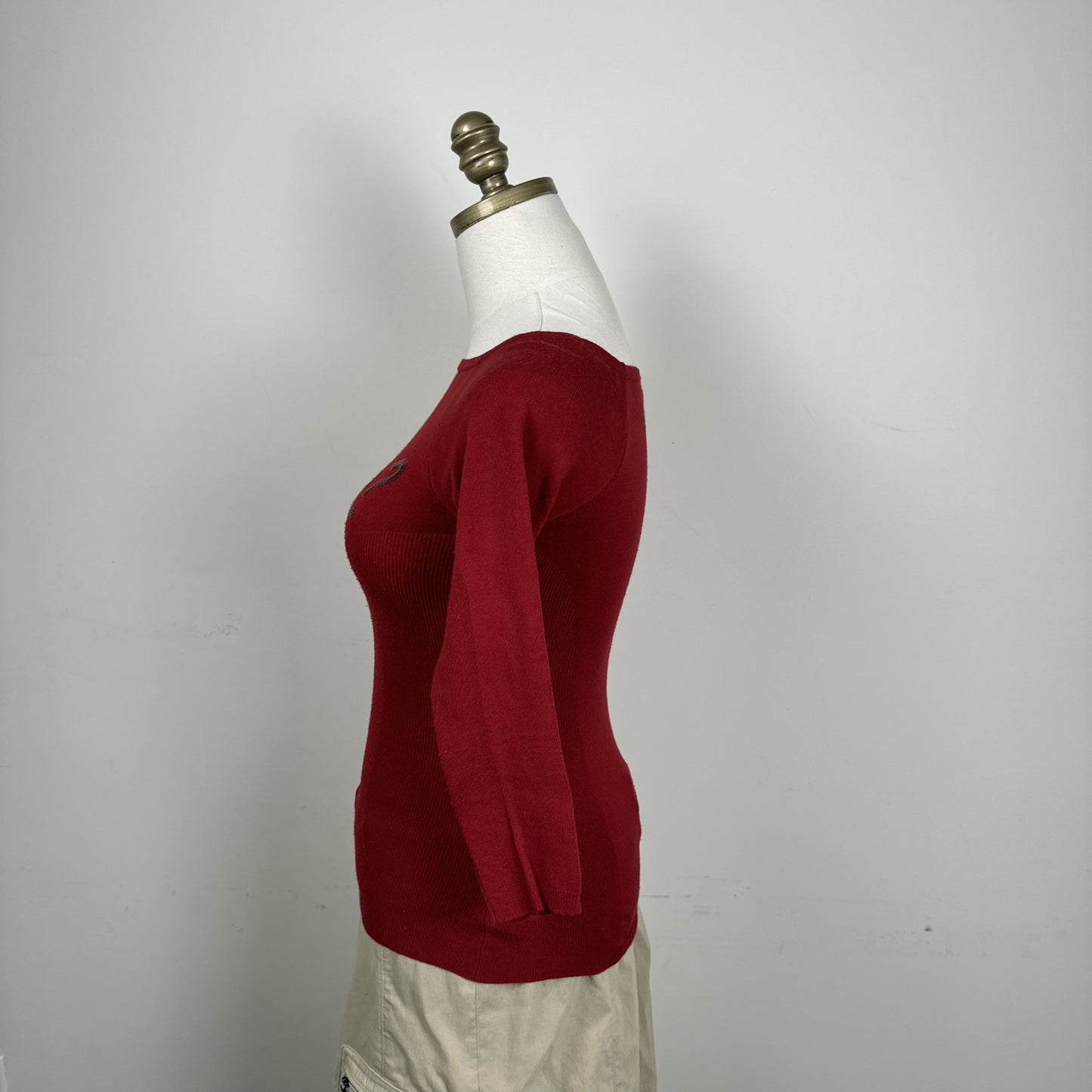 Guess Dark Red Off Shoulder Knit Sweater Three Quarter Sleeve – view 4