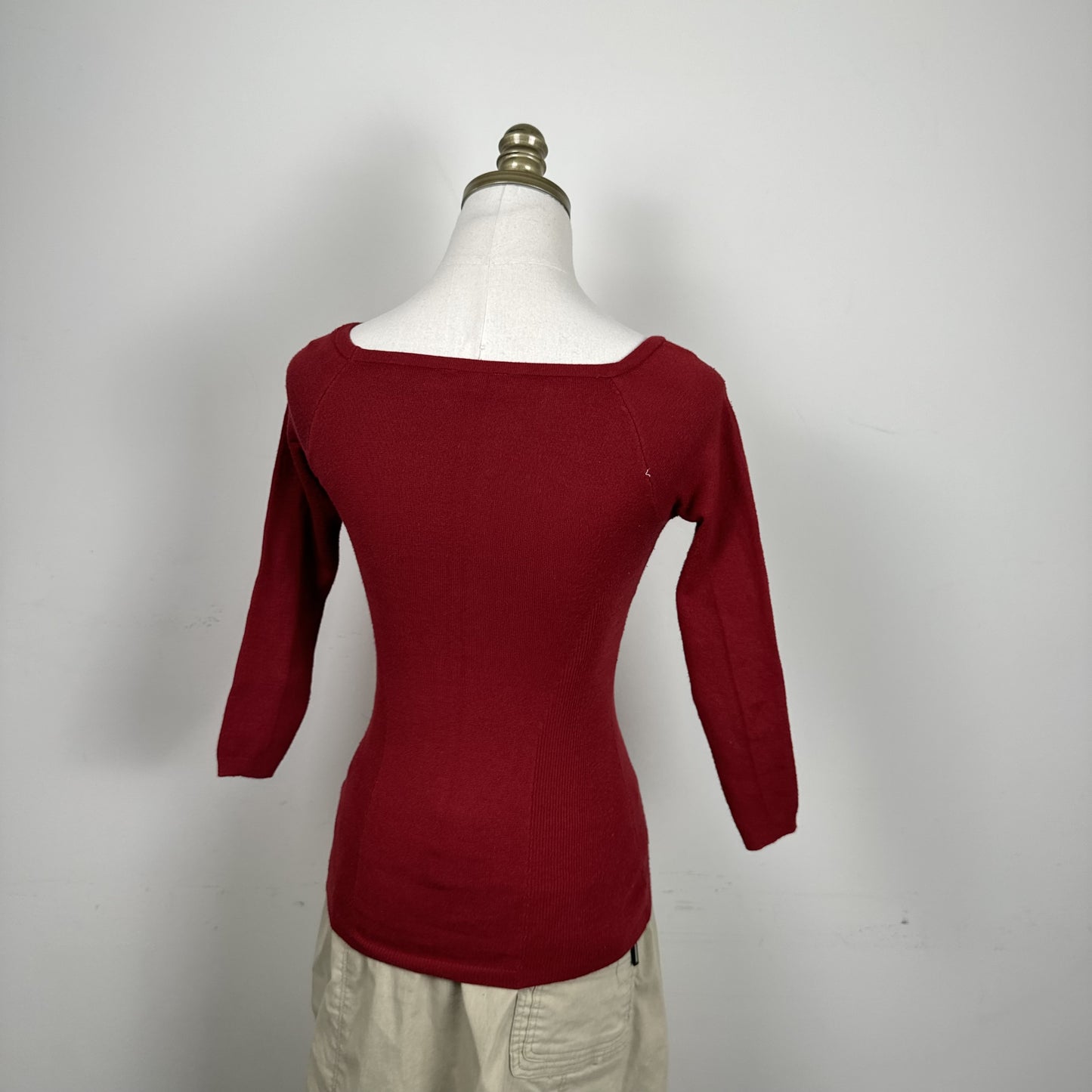 Guess Dark Red Off Shoulder Knit Sweater Three Quarter Sleeve – view 5