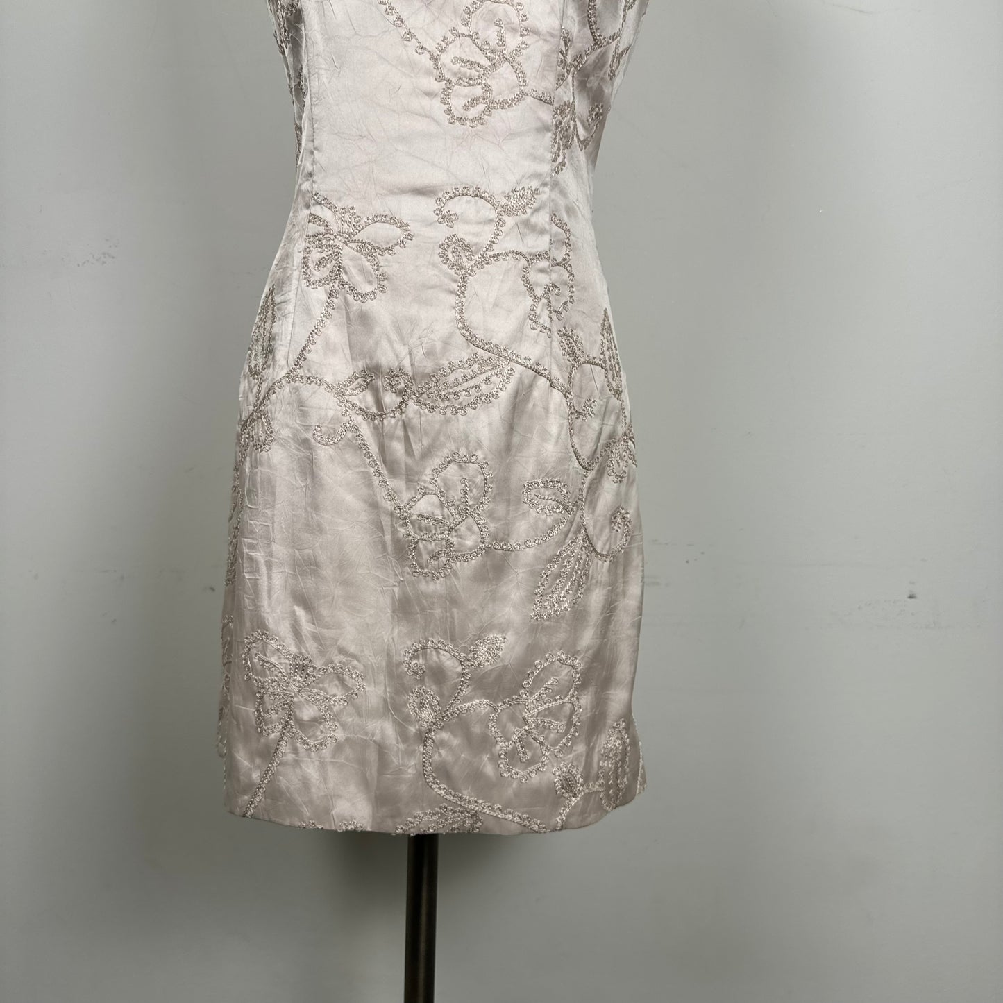 Beige Embroidered Fitted Sheath Dress