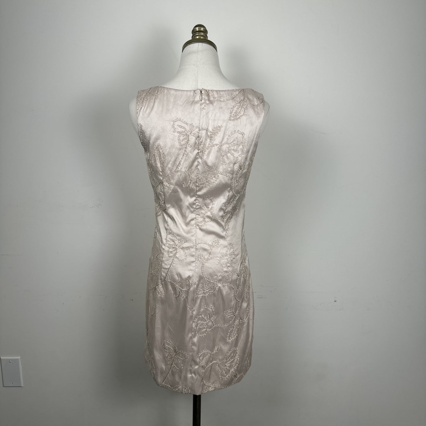 Beige Embroidered Fitted Sheath Dress with Lining – view 8