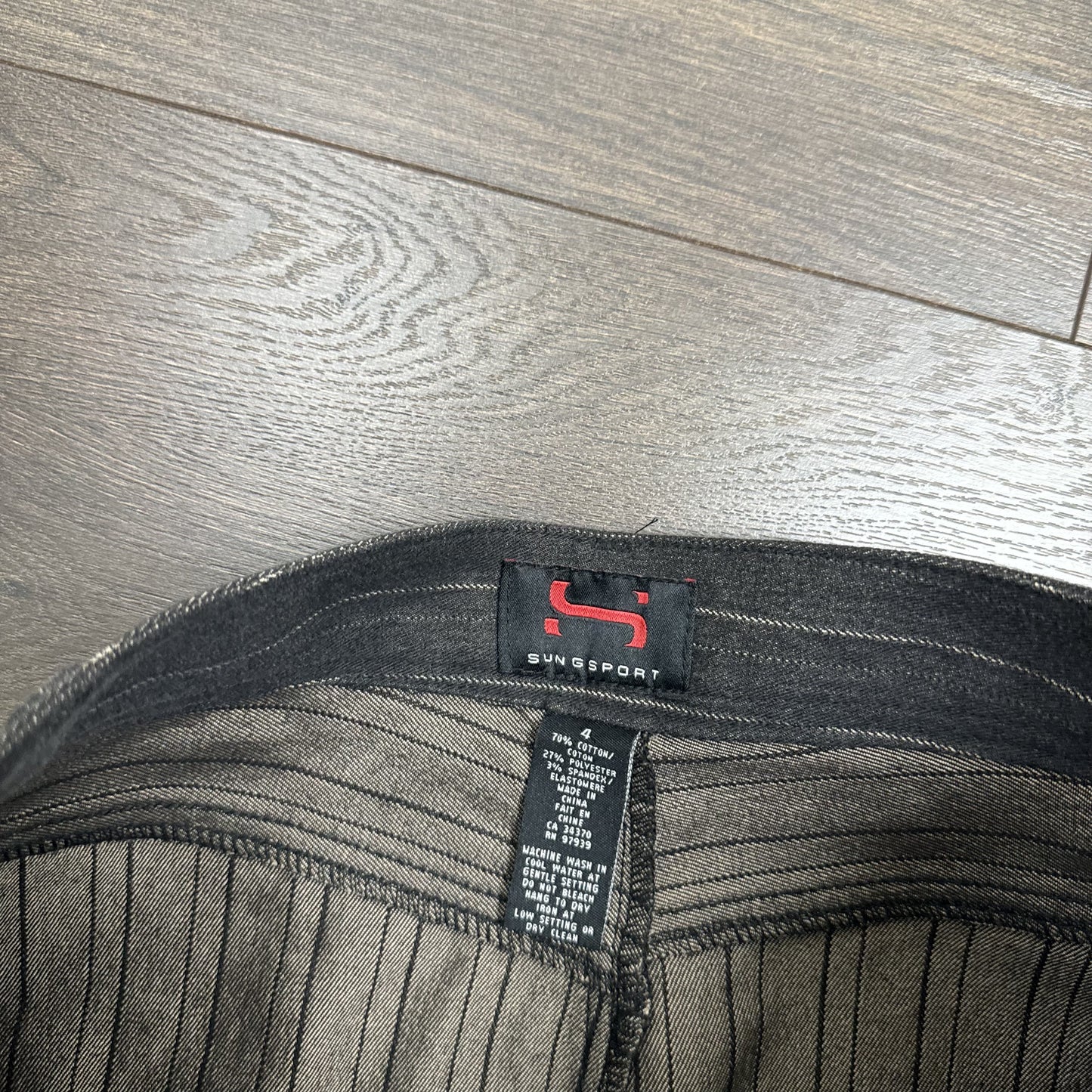 Vintage Alfred Sung Black Pinstripe Denim Midi Skirt – view 5