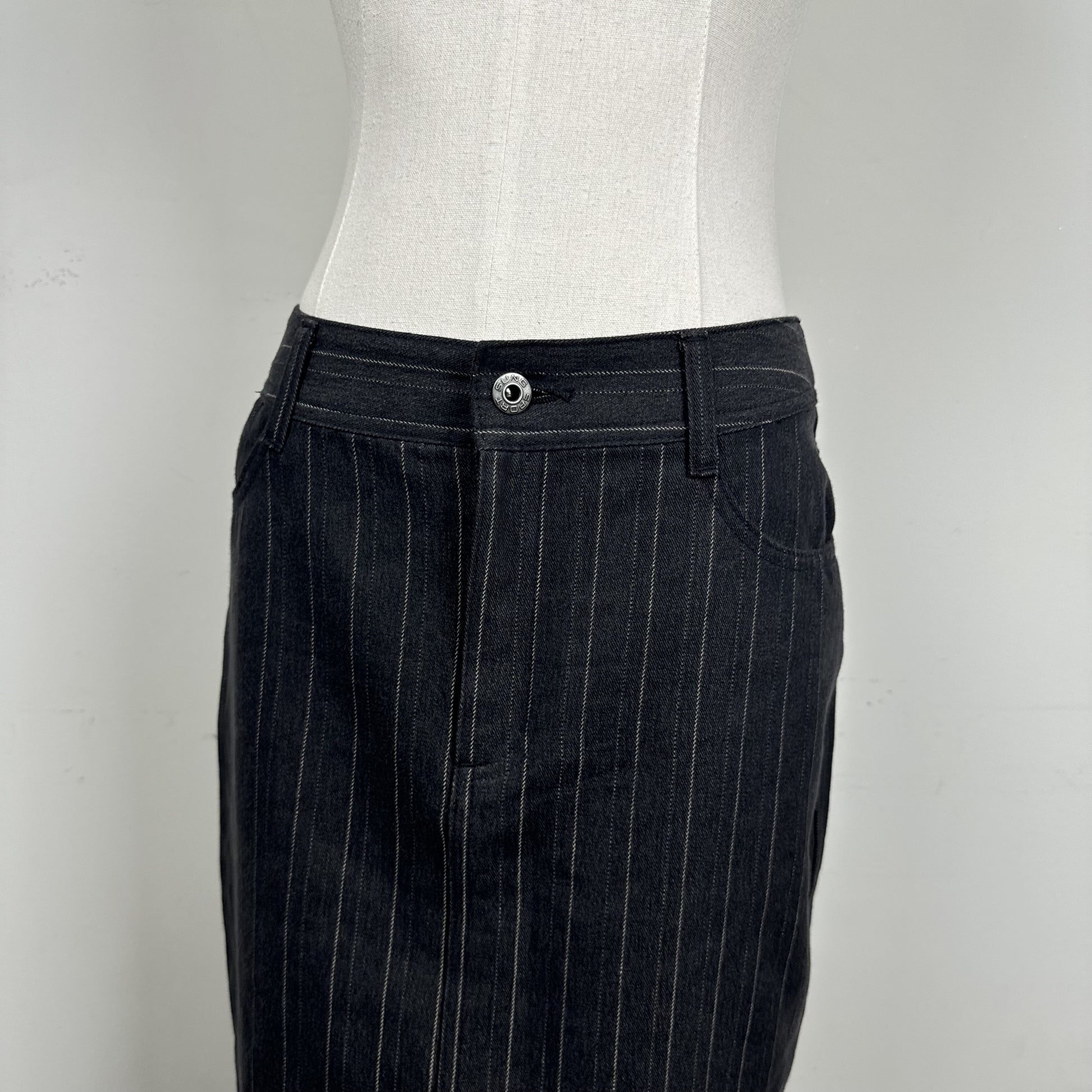 Vintage Alfred Sung Black Pinstripe Denim Midi Skirt – view 6