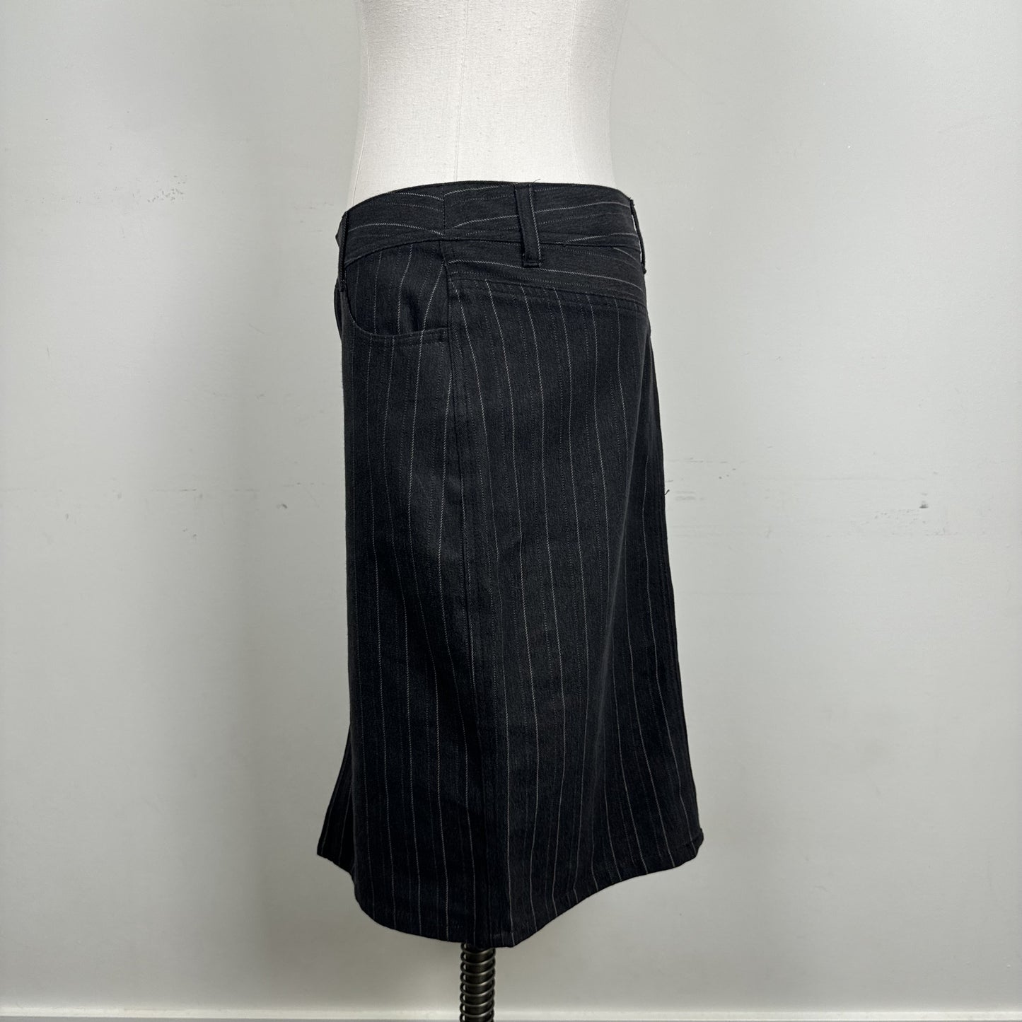 Vintage Alfred Sung Black Pinstripe Denim Midi Skirt – view 3