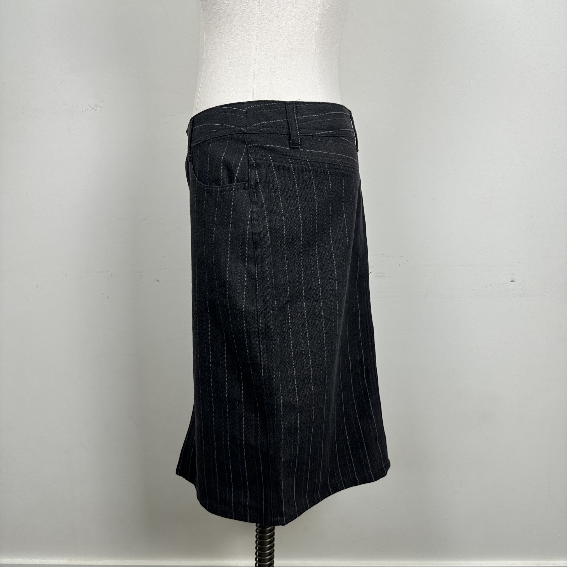 Vintage Alfred Sung Black Pinstripe Denim Midi Skirt – view 3