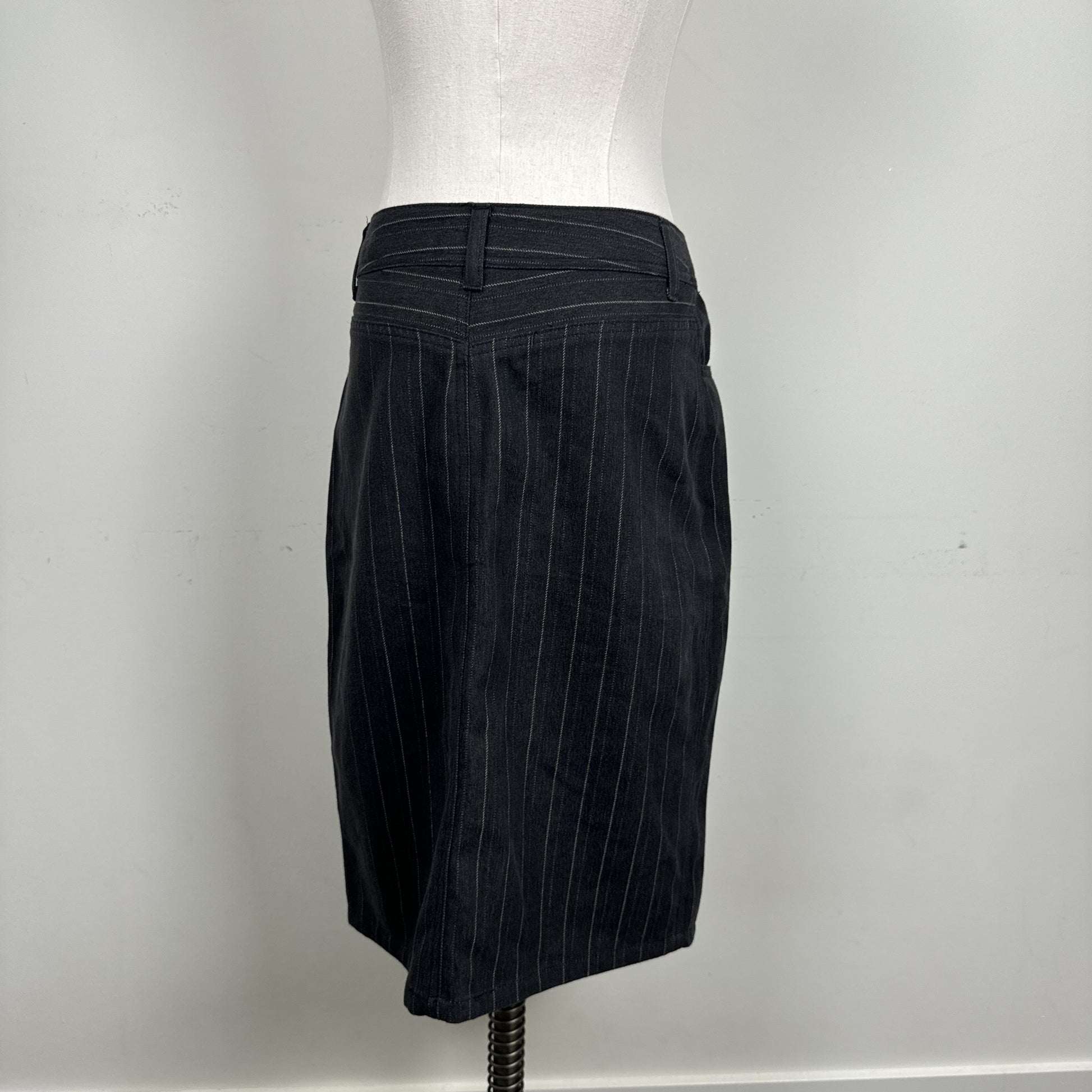 Vintage Alfred Sung Black Pinstripe Denim Midi Skirt – view 4