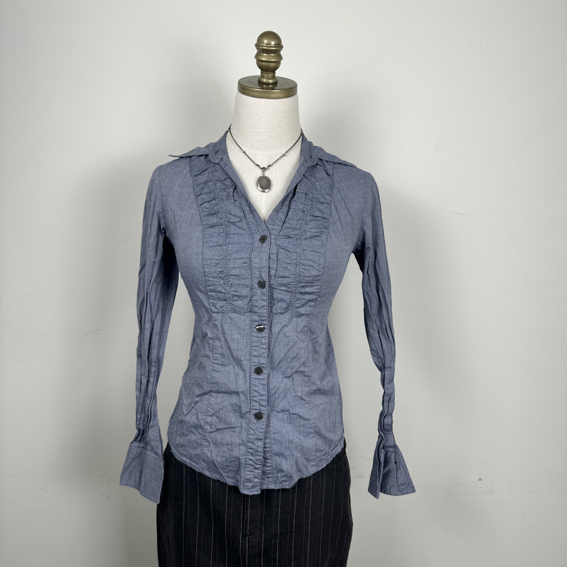Vintage Cream Ruffled Crinkle Cotton Button Up Blouse – view 2