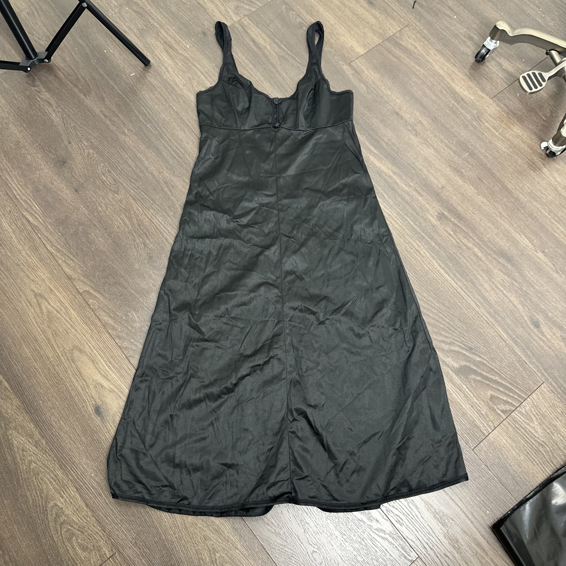Vintage Black Satin Lace Trim Slip Dress – view 8
