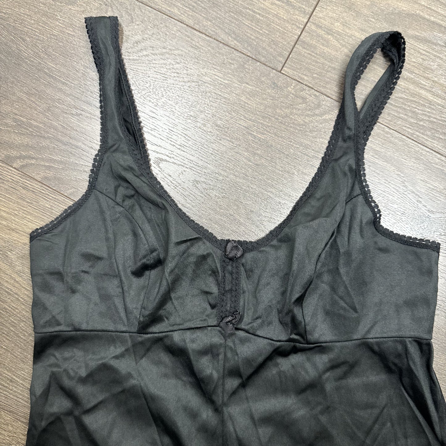 Vintage Black Satin Lace Trim Slip Dress – view 4