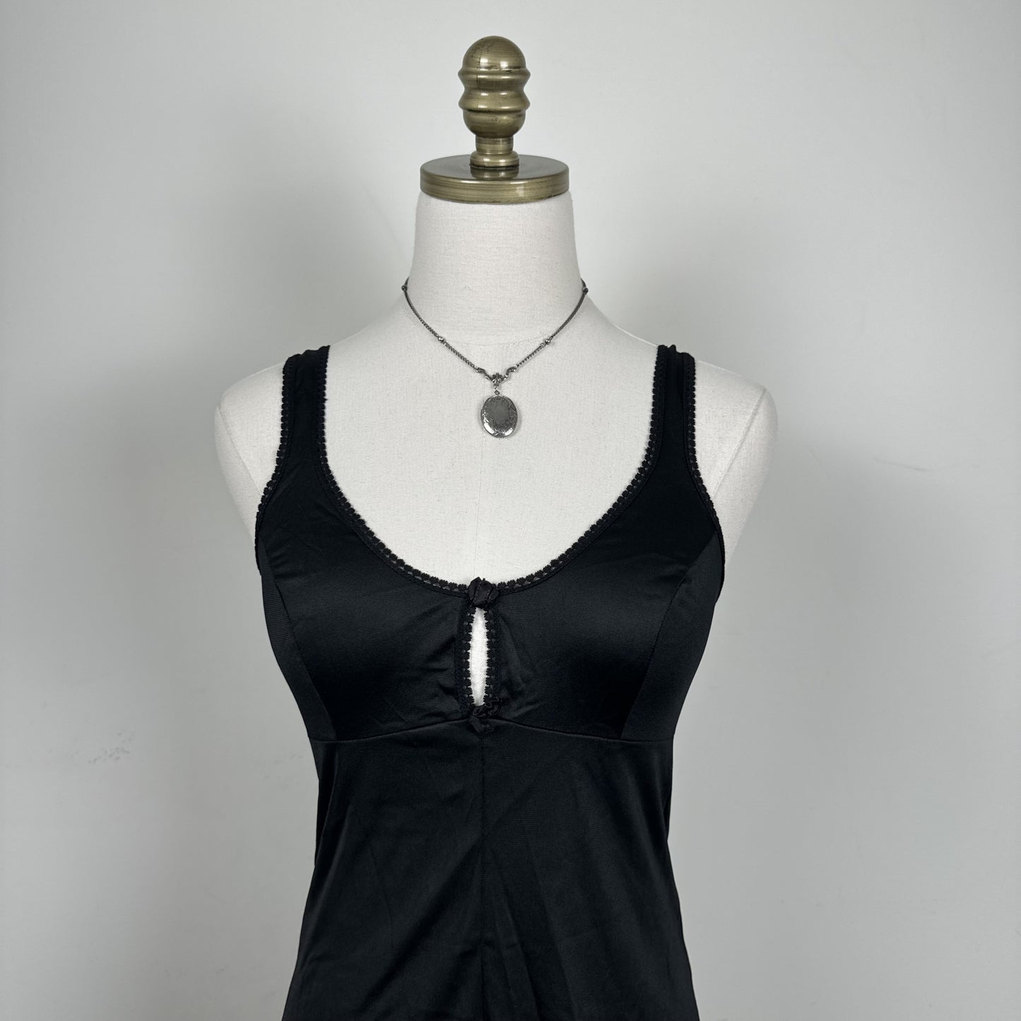 Vintage Black Satin Lace Trim Slip Dress – view 6