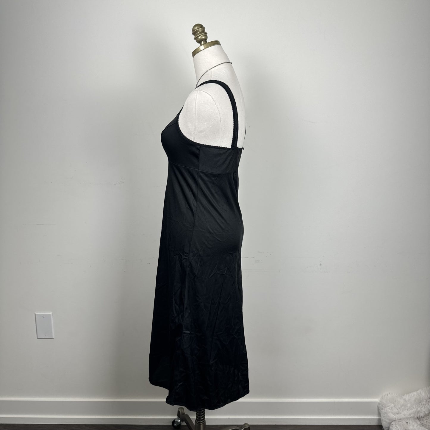 Vintage Black Satin Lace Trim Slip Dress – view 2
