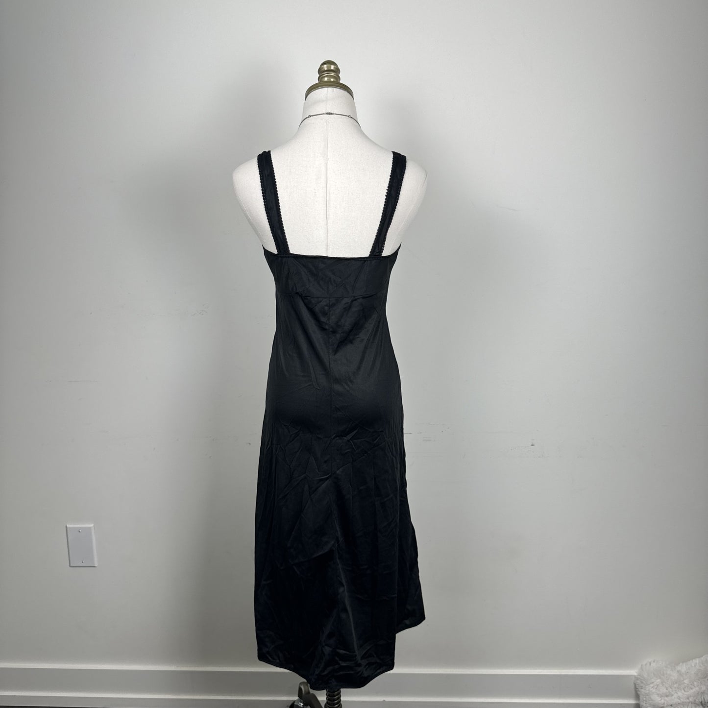 Vintage Black Satin Lace Trim Slip Dress – view 3