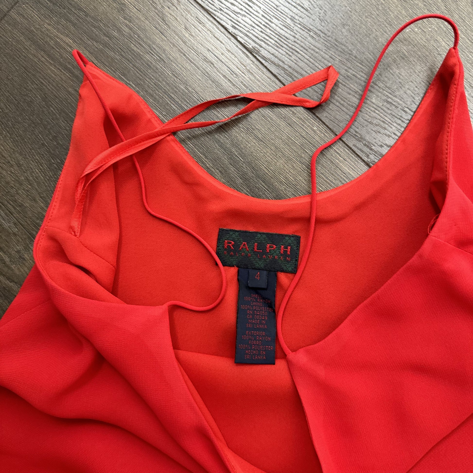Vintage Ralph Lauren Red Semi Sheer Ruffled Hem Midi Slip Dress – view 7