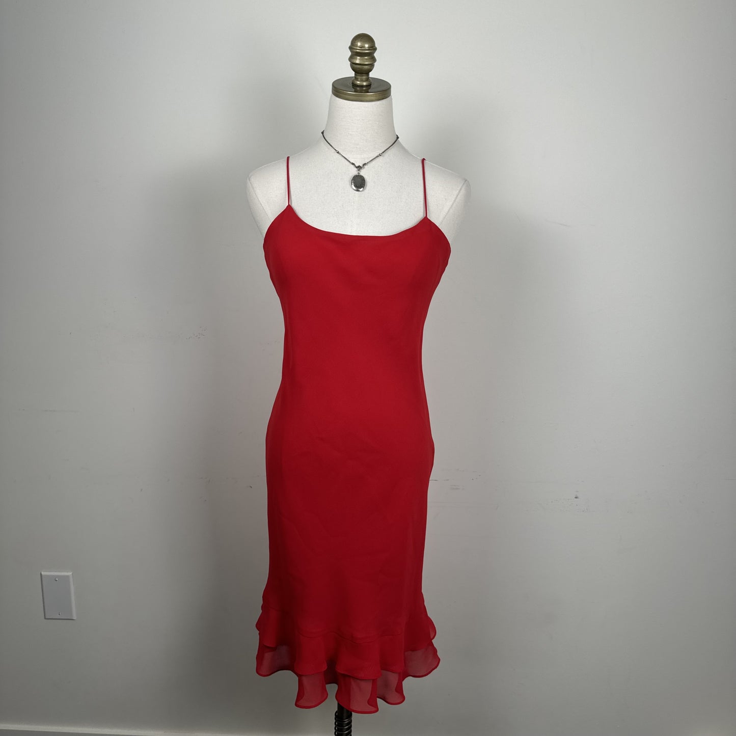 Vintage Ralph Lauren Red Semi Sheer Ruffled Hem Midi Slip Dress – view 2