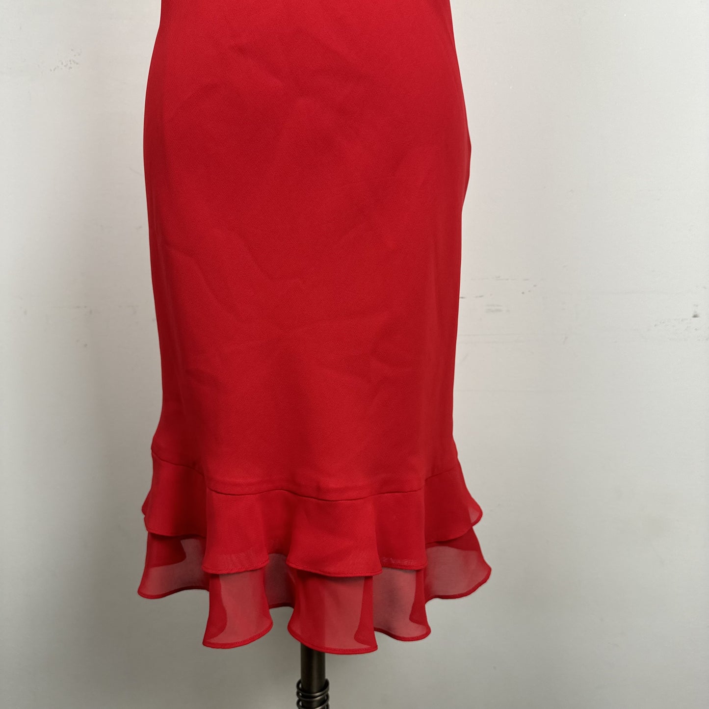 Vintage Ralph Lauren Red Semi Sheer Ruffled Hem Midi Slip Dress – view 9