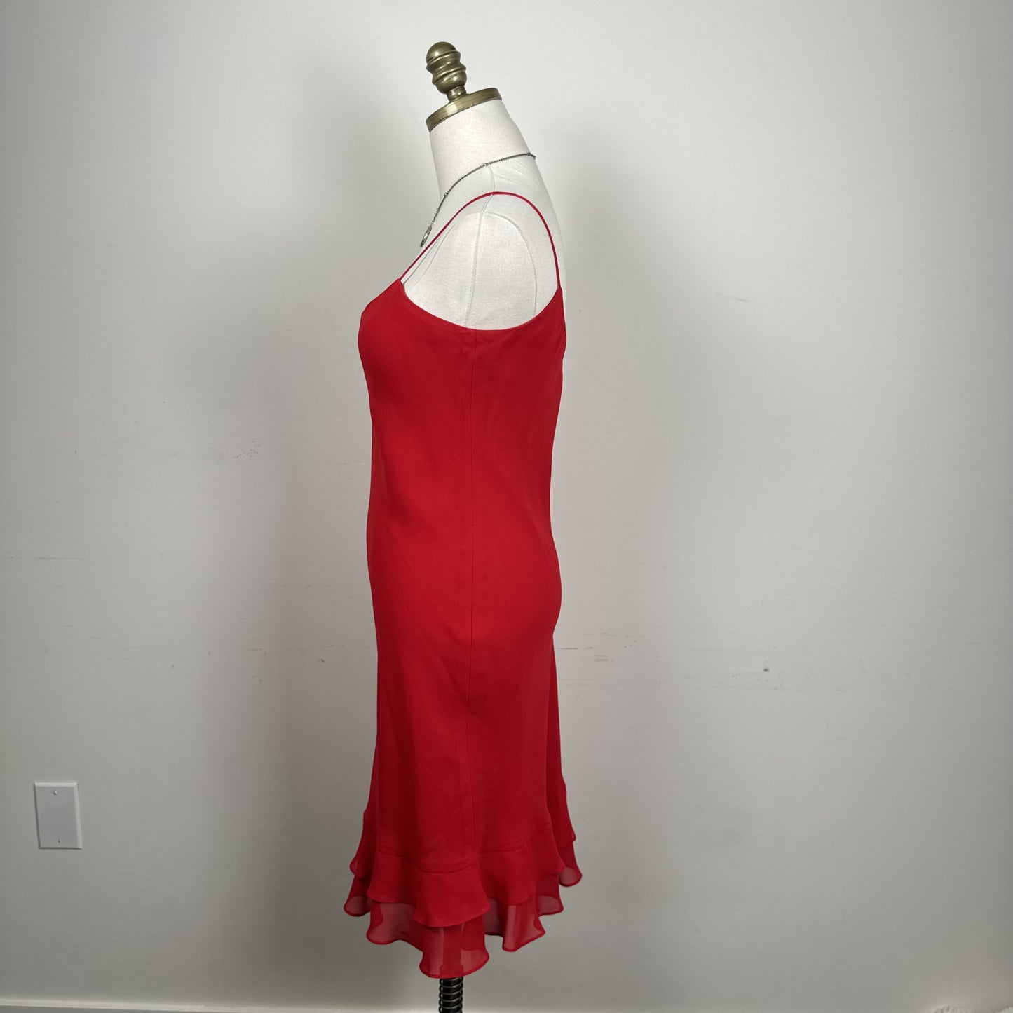 Vintage Ralph Lauren Red Semi Sheer Ruffled Hem Midi Slip Dress – view 3