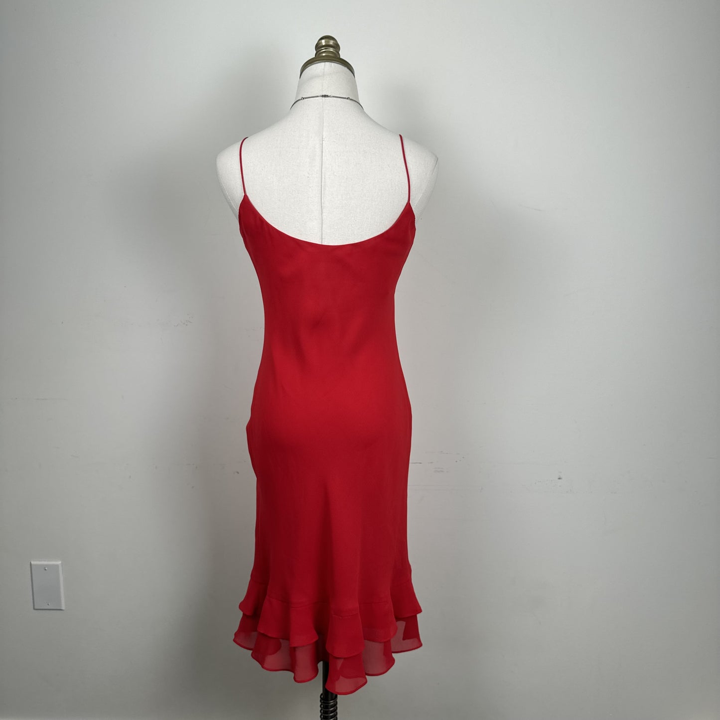 Vintage Ralph Lauren Red Semi Sheer Ruffled Hem Midi Slip Dress – view 4