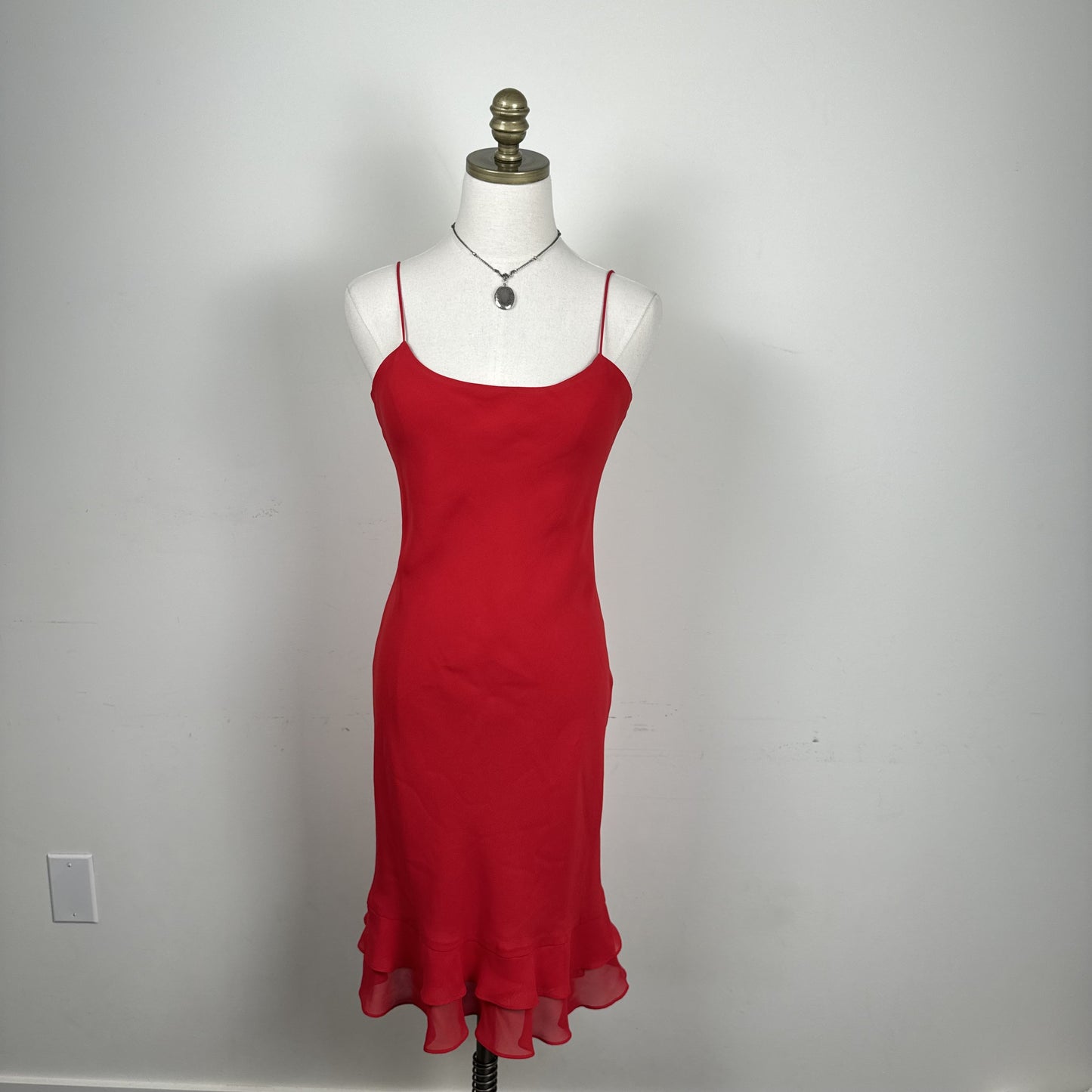 Vintage Ralph Lauren Red Semi Sheer Ruffled Hem Midi Slip Dress – view 5