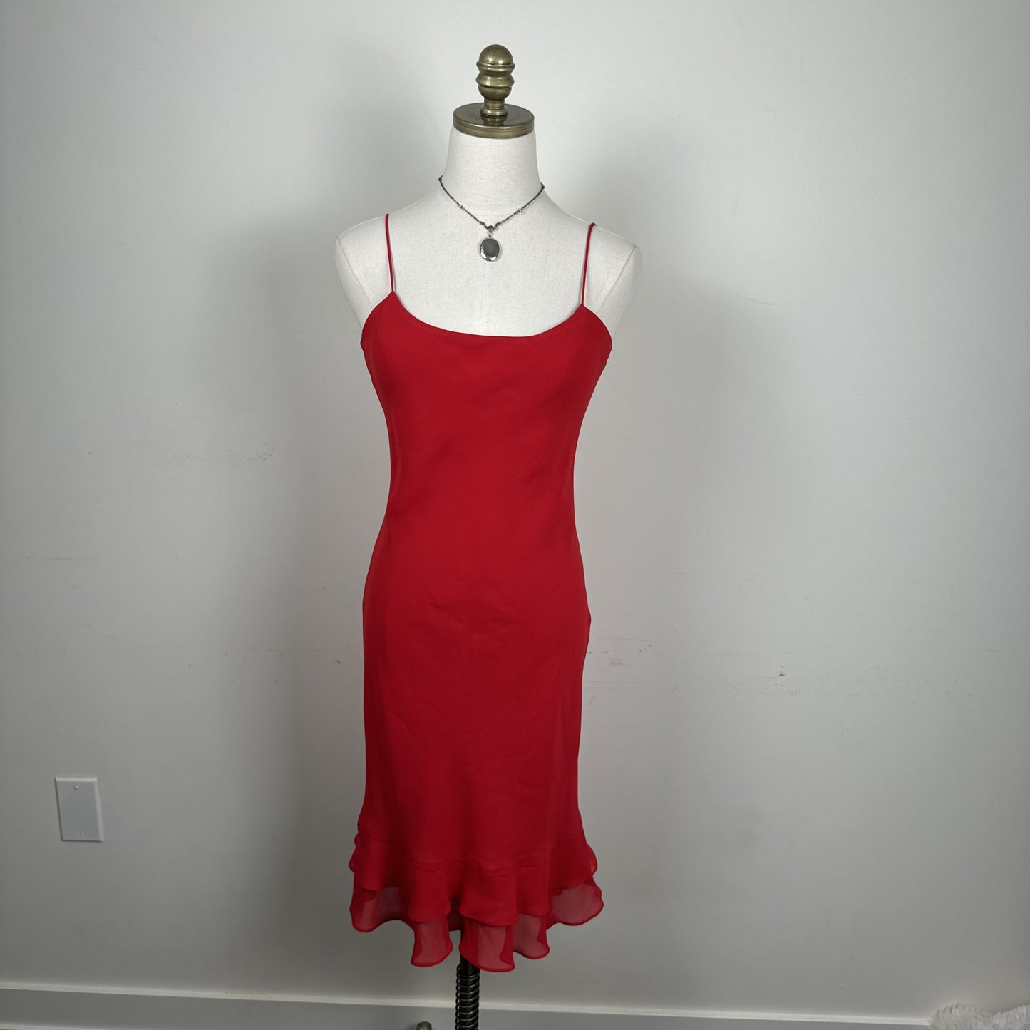Vintage Ralph Lauren Red Semi Sheer Ruffled Hem Midi Slip Dress – view 6