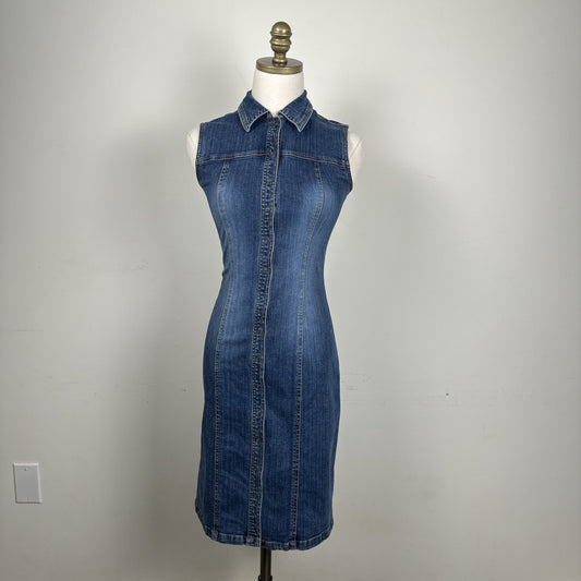Vintage Tommy Hilfiger 90s Dark Denim Fitted Midi Dress