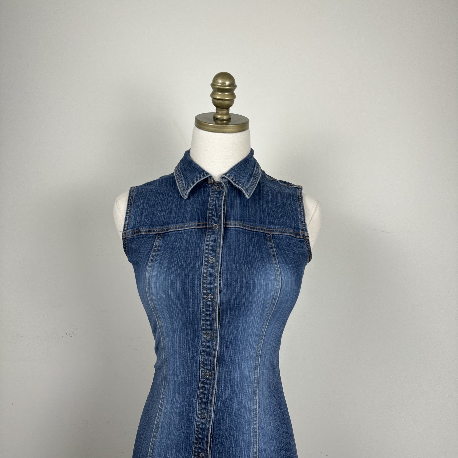 Vintage Tommy Hilfiger 90s Dark Denim Fitted Midi Dress – view 8