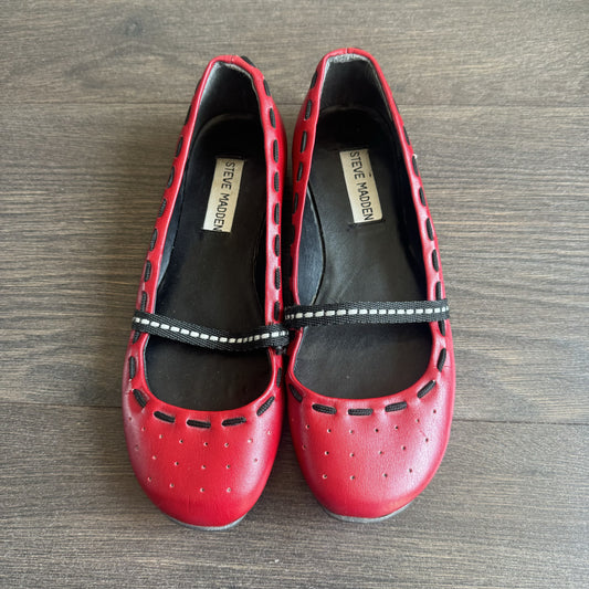 Vintage Steve Madden Red Ballet Flats with Black Contrast Stitch – view 5