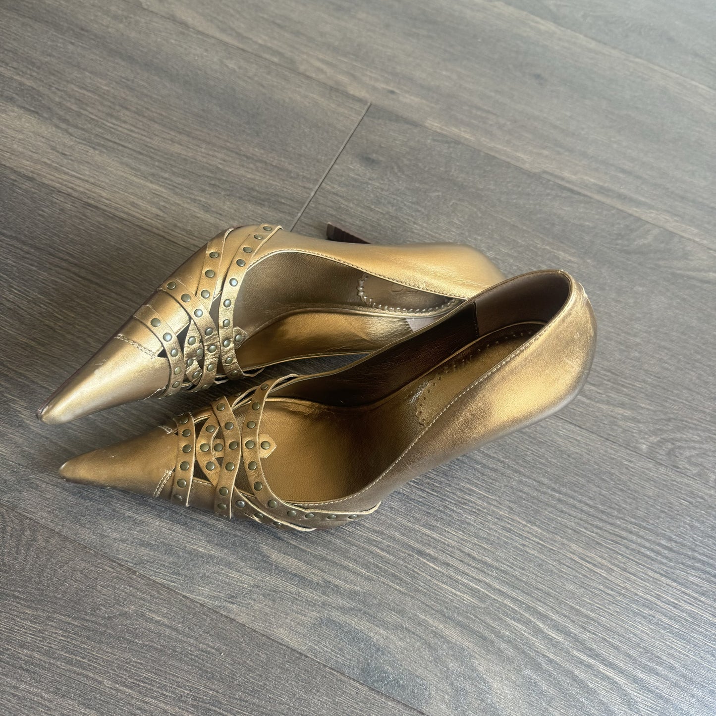 Vintage Aldo Gold Studded Pointed Toe Kitten Heels – view 7